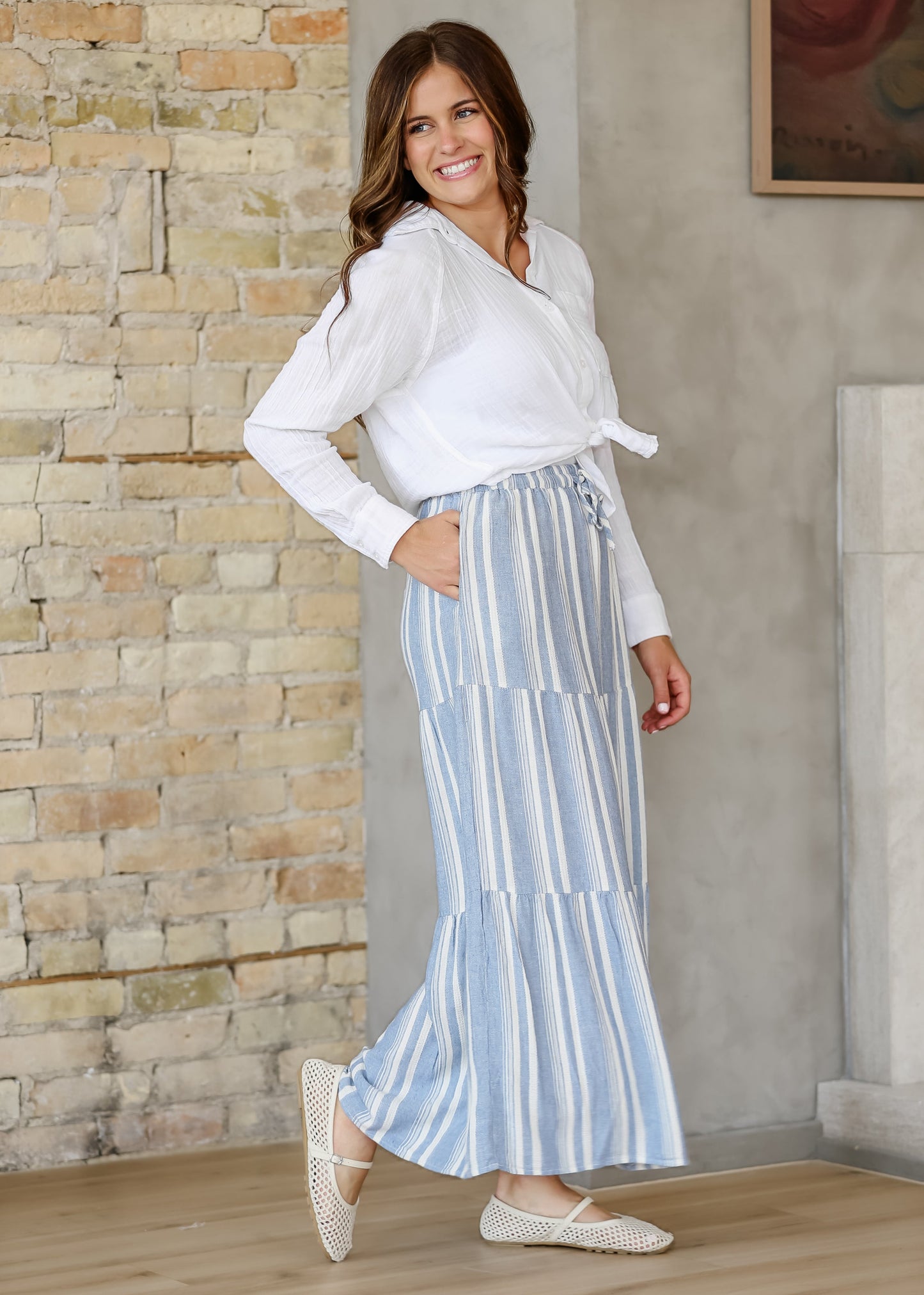 Thread & Supply® Benny Linen Blend Striped Skirt FF Skirts
