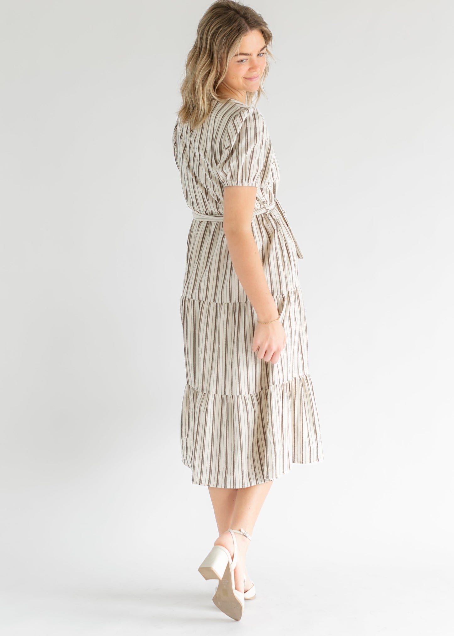 Tie Waist Striped Tiered Maxi Dress FF Dresses