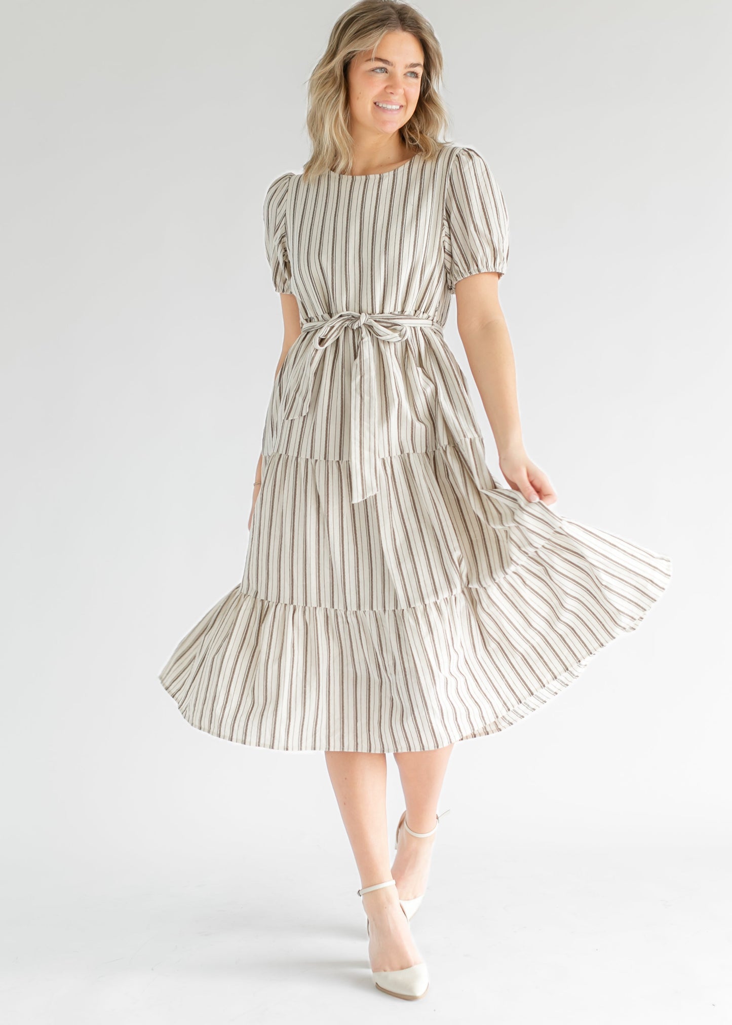 Tie Waist Striped Tiered Maxi Dress FF Dresses