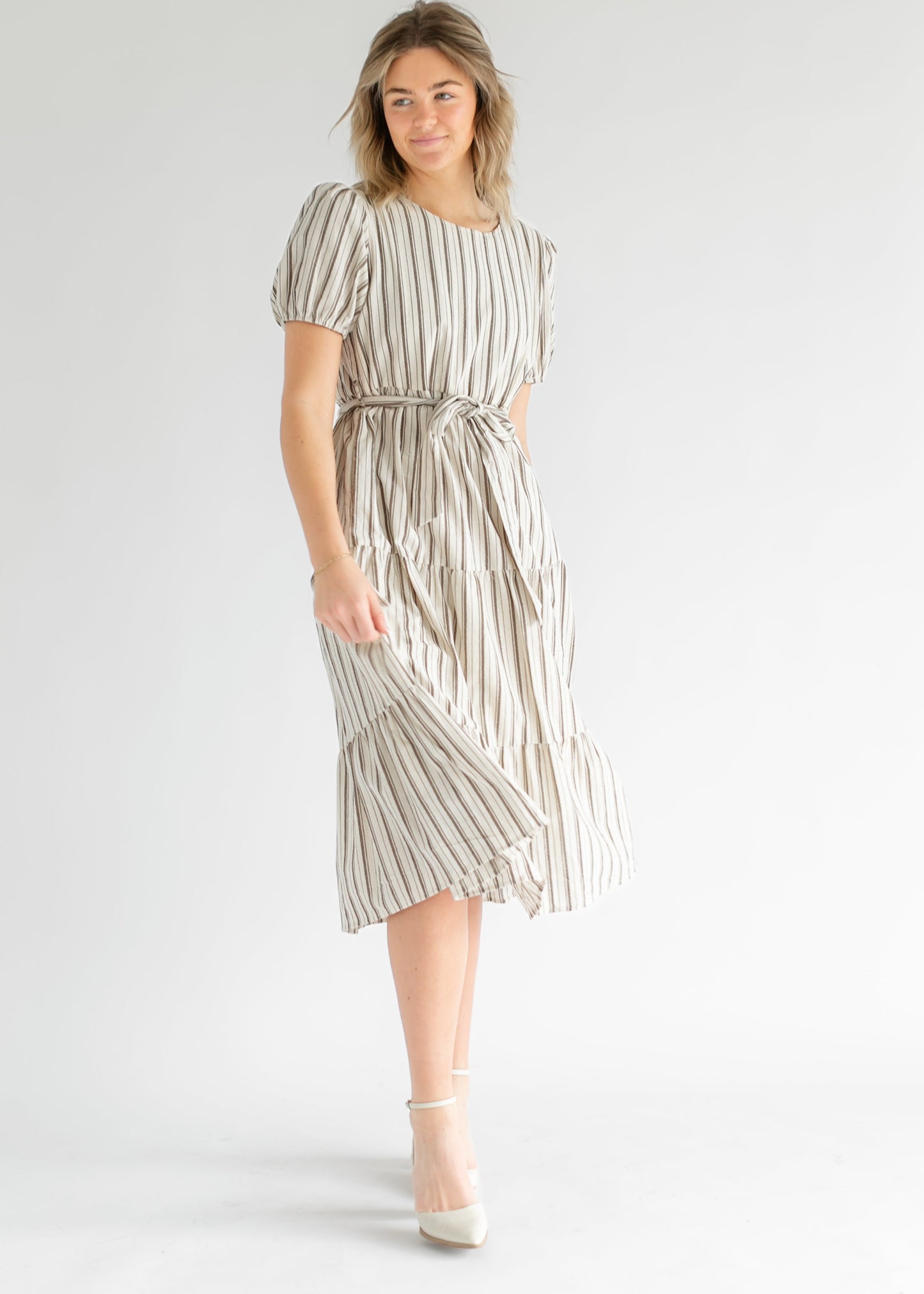Tie Waist Striped Tiered Maxi Dress FF Dresses