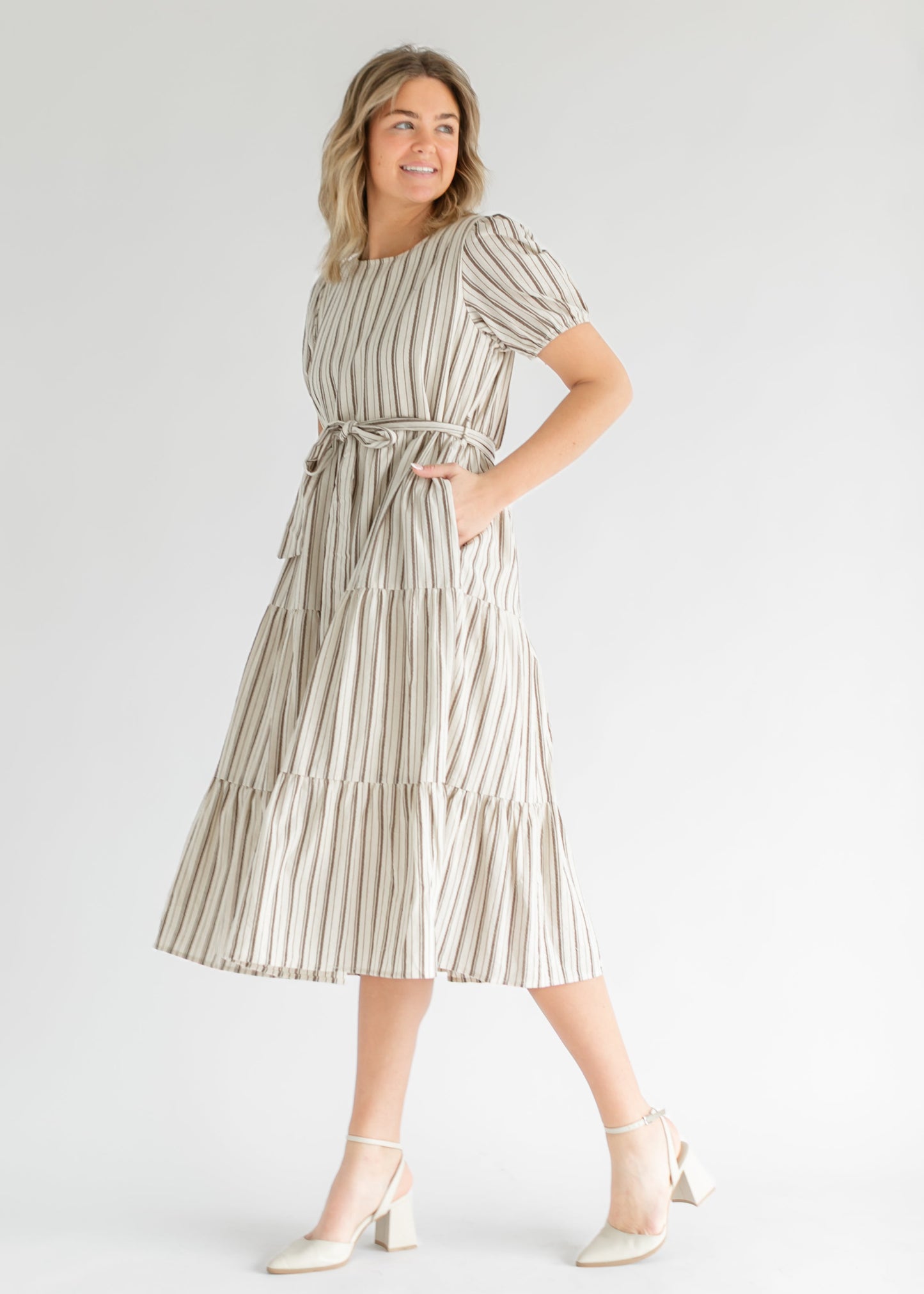 Tie Waist Striped Tiered Maxi Dress FF Dresses