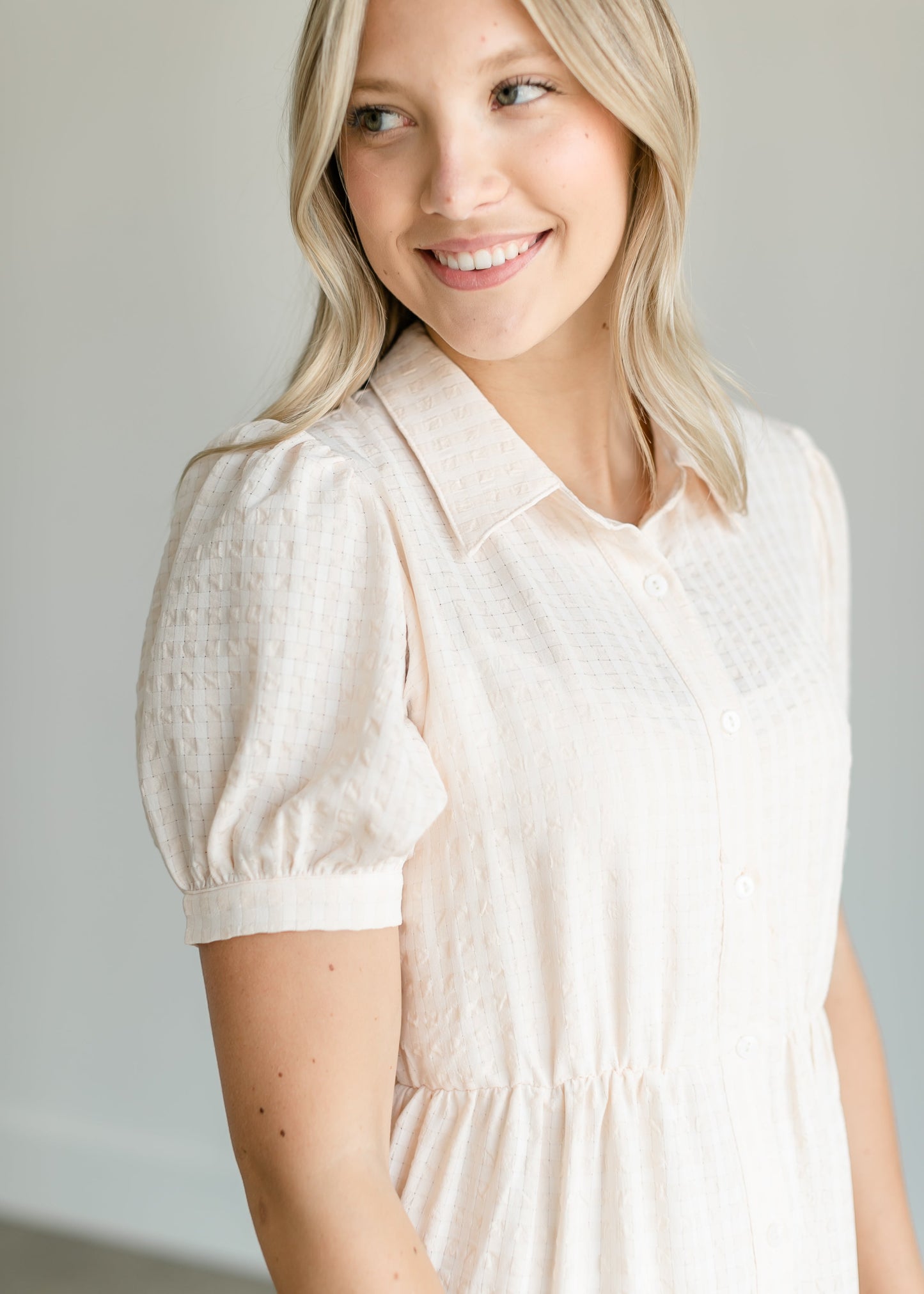 Tiered Short Sleeve Midi Shirtdress Dresses