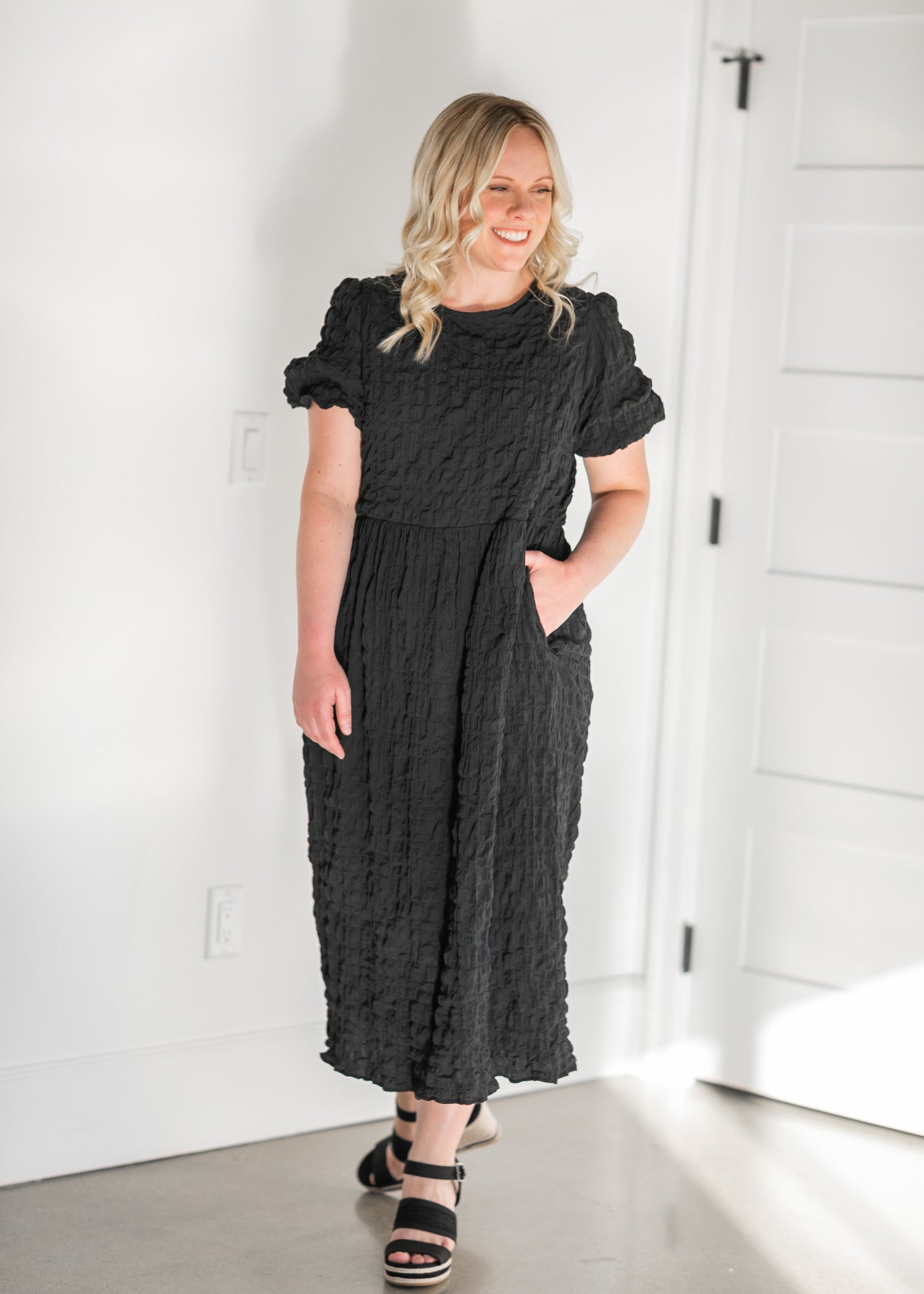 Tove Black Textured Midi Dress Dresses