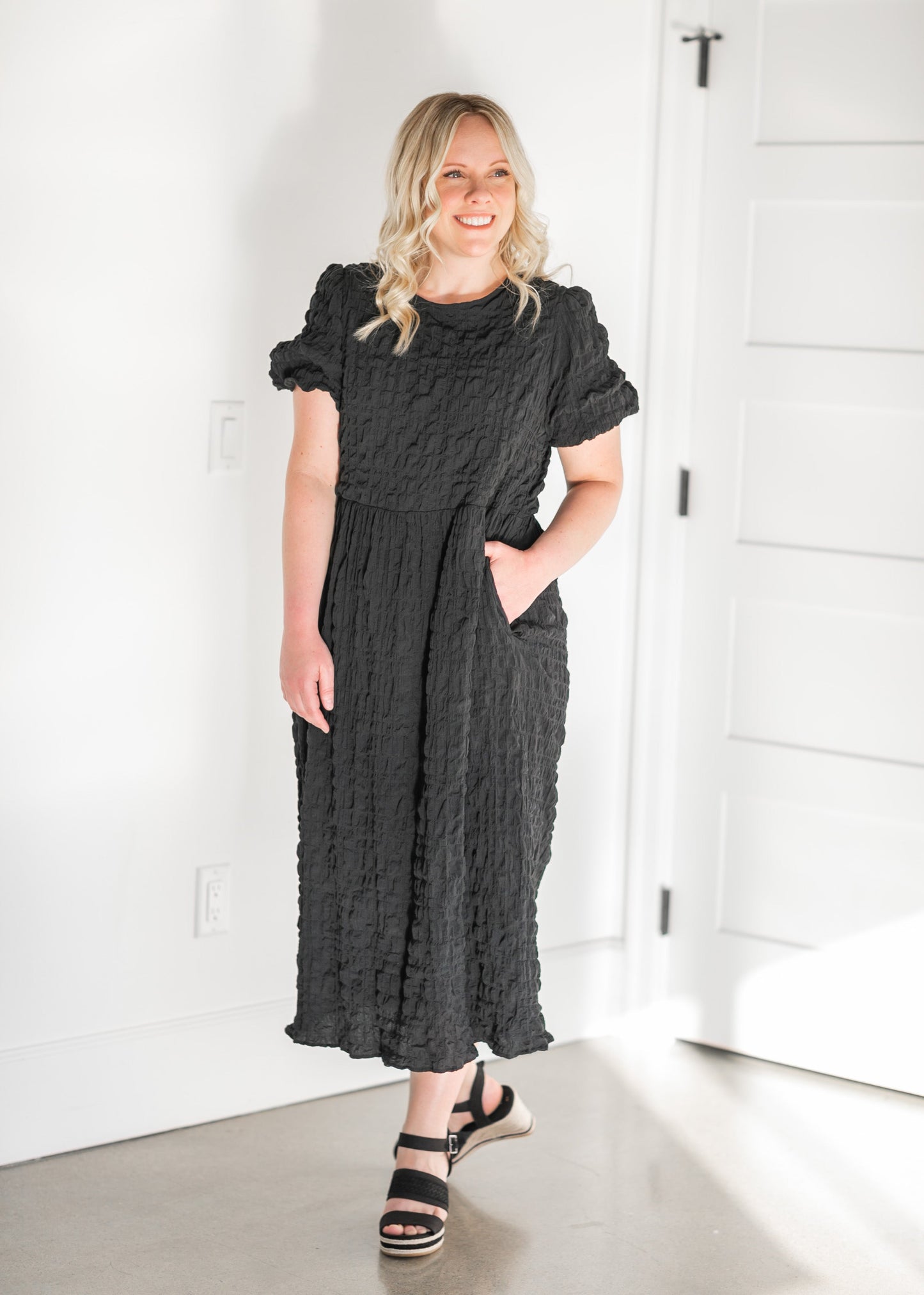 Tove Black Textured Midi Dress Dresses