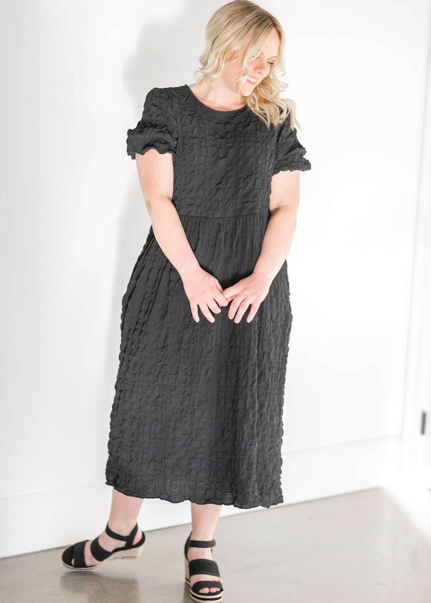 Tove Black Textured Midi Dress Dresses