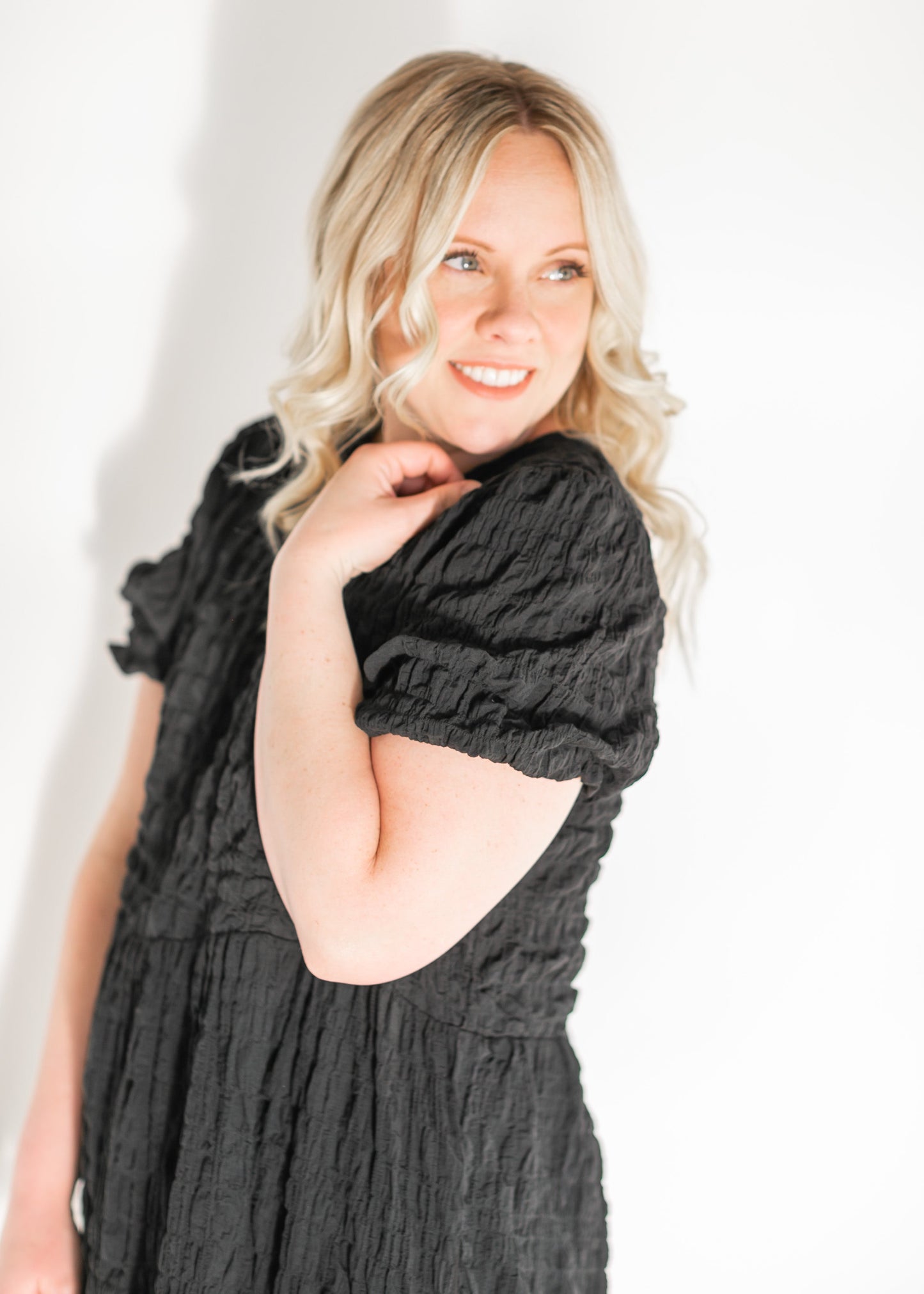 Tove Black Textured Midi Dress Dresses