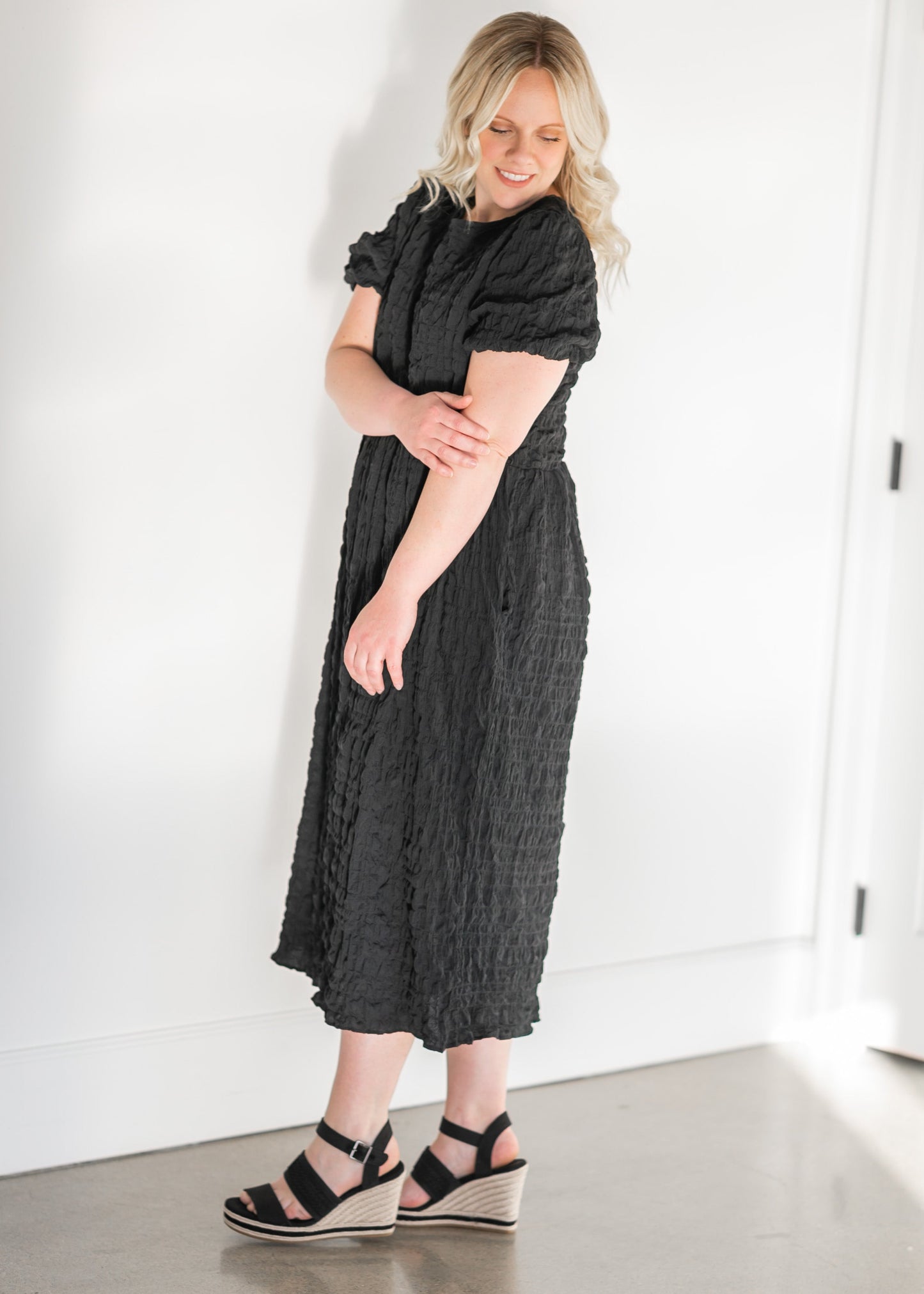 Tove Black Textured Midi Dress Dresses