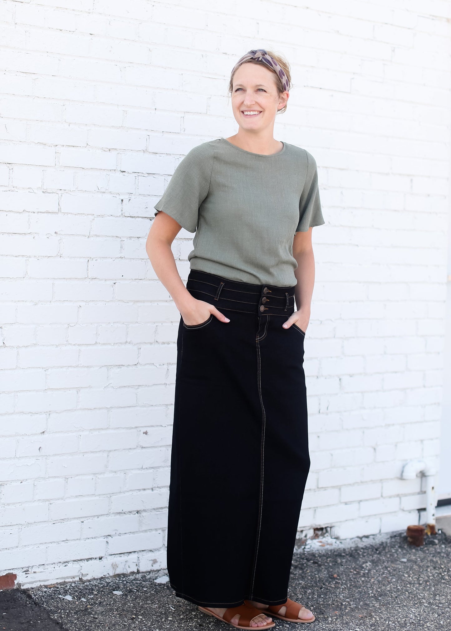 Triple Button Long A-Line Denim Skirt - FINAL SALE Skirts