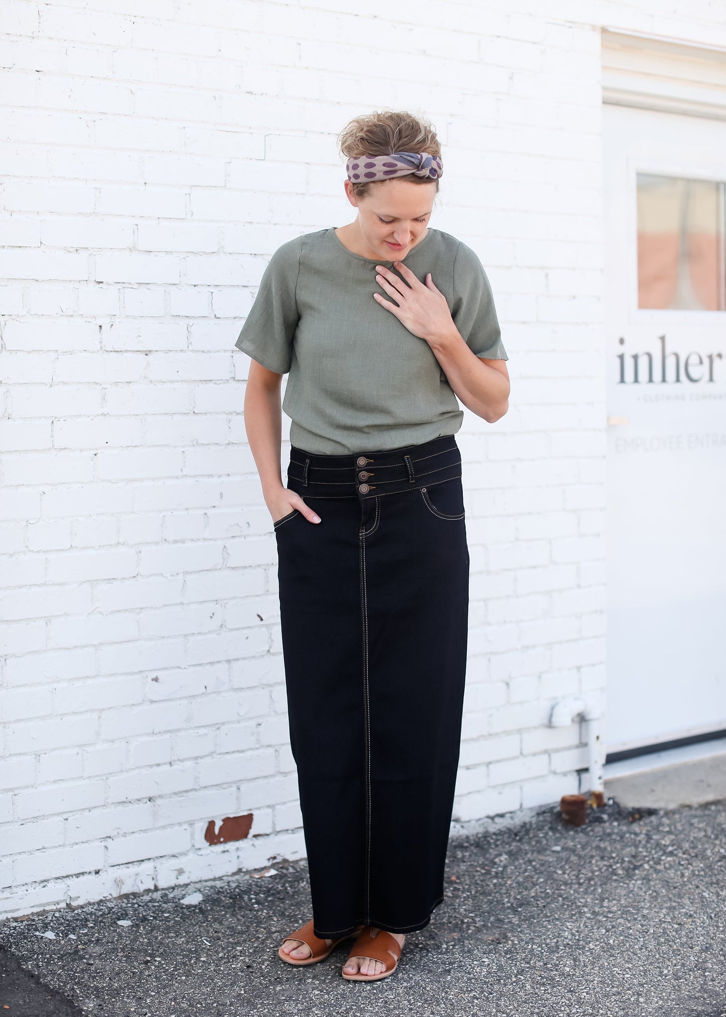 Triple Button Long A-Line Denim Skirt - FINAL SALE Skirts