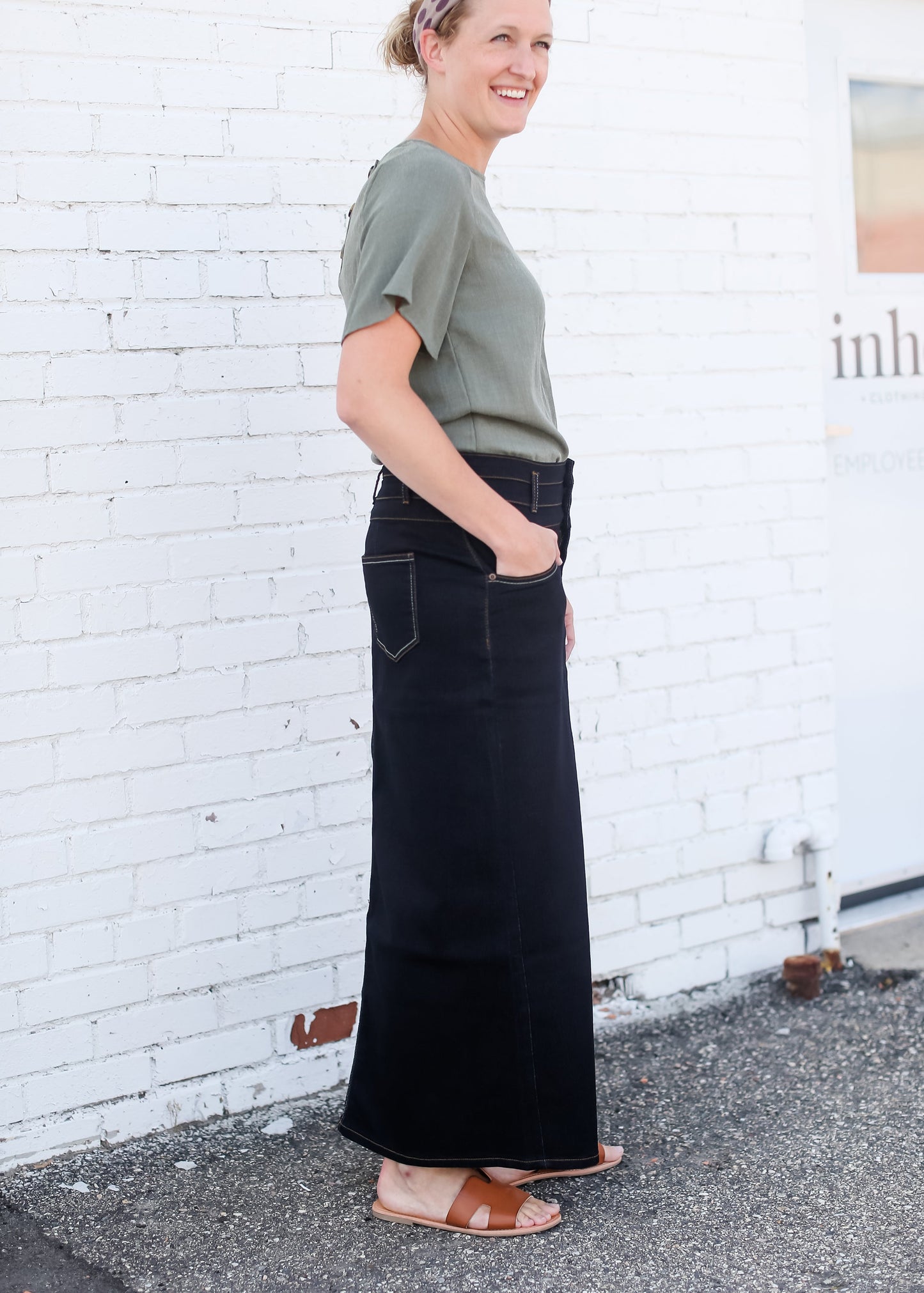 Triple Button Long A-Line Denim Skirt - FINAL SALE Skirts