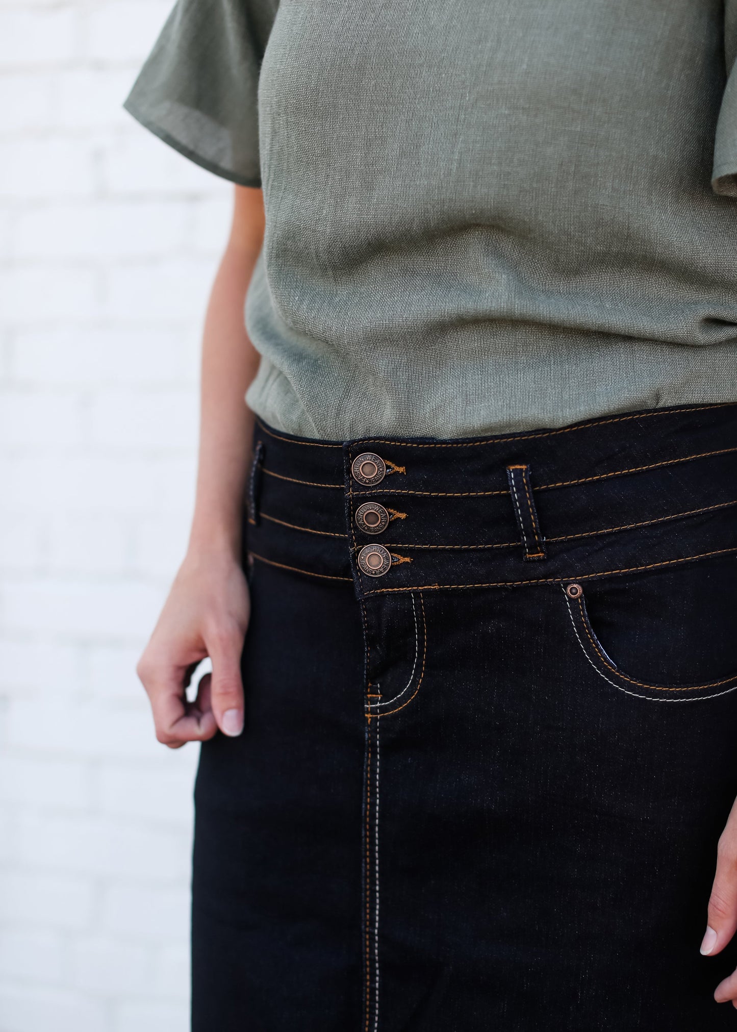 Triple Button Long A-Line Denim Skirt - FINAL SALE Skirts