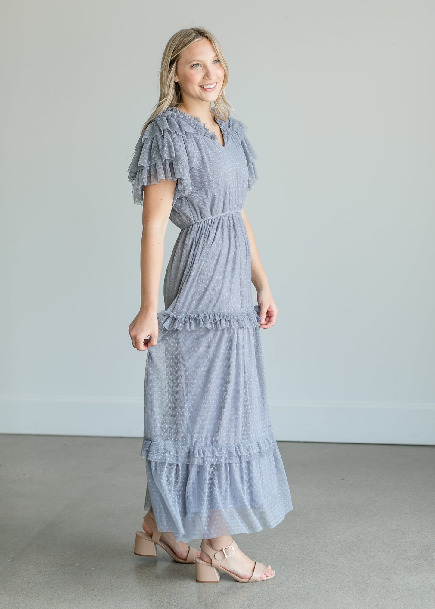Tulle Tiered Ruffle Midi Dress Dresses