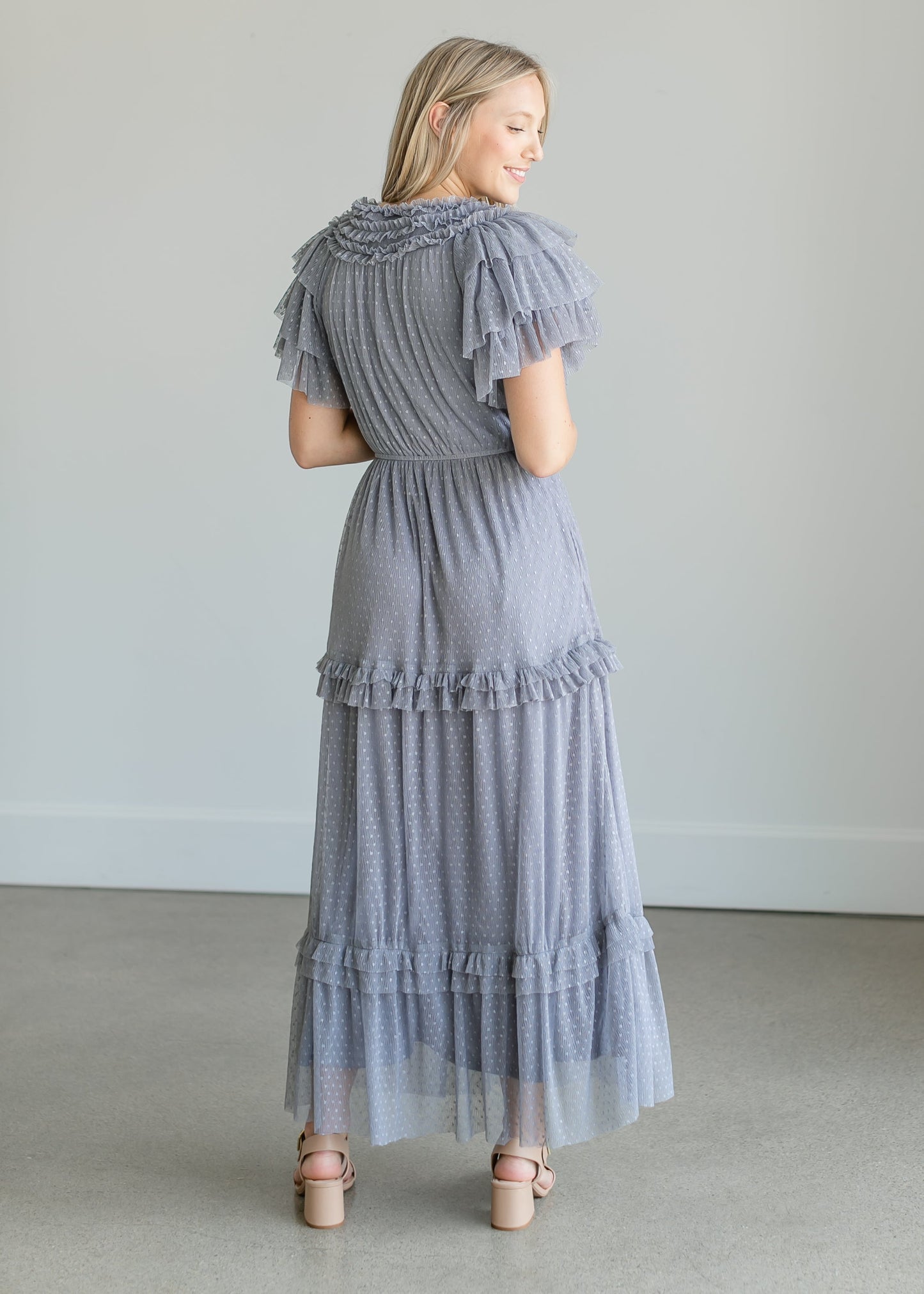 Tulle Tiered Ruffle Midi Dress Dresses