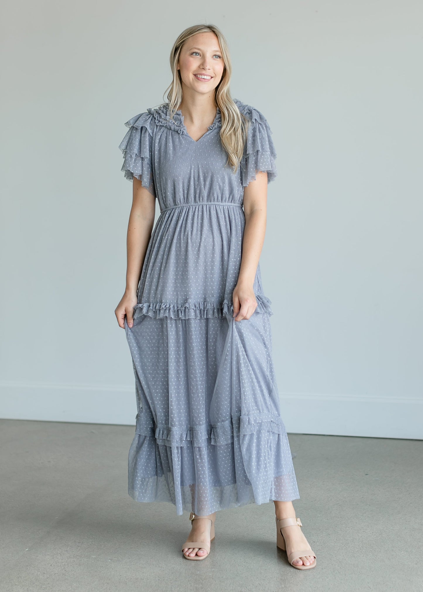 Tulle Tiered Ruffle Midi Dress Dresses
