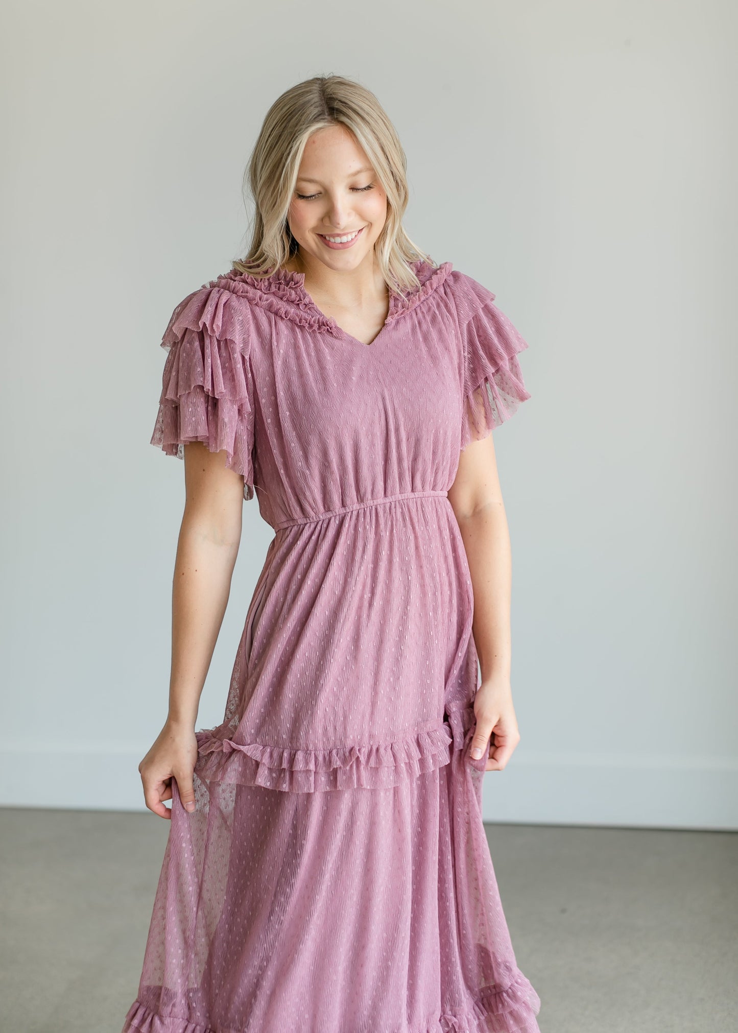 Tulle Tiered Ruffle Midi Dress Dresses