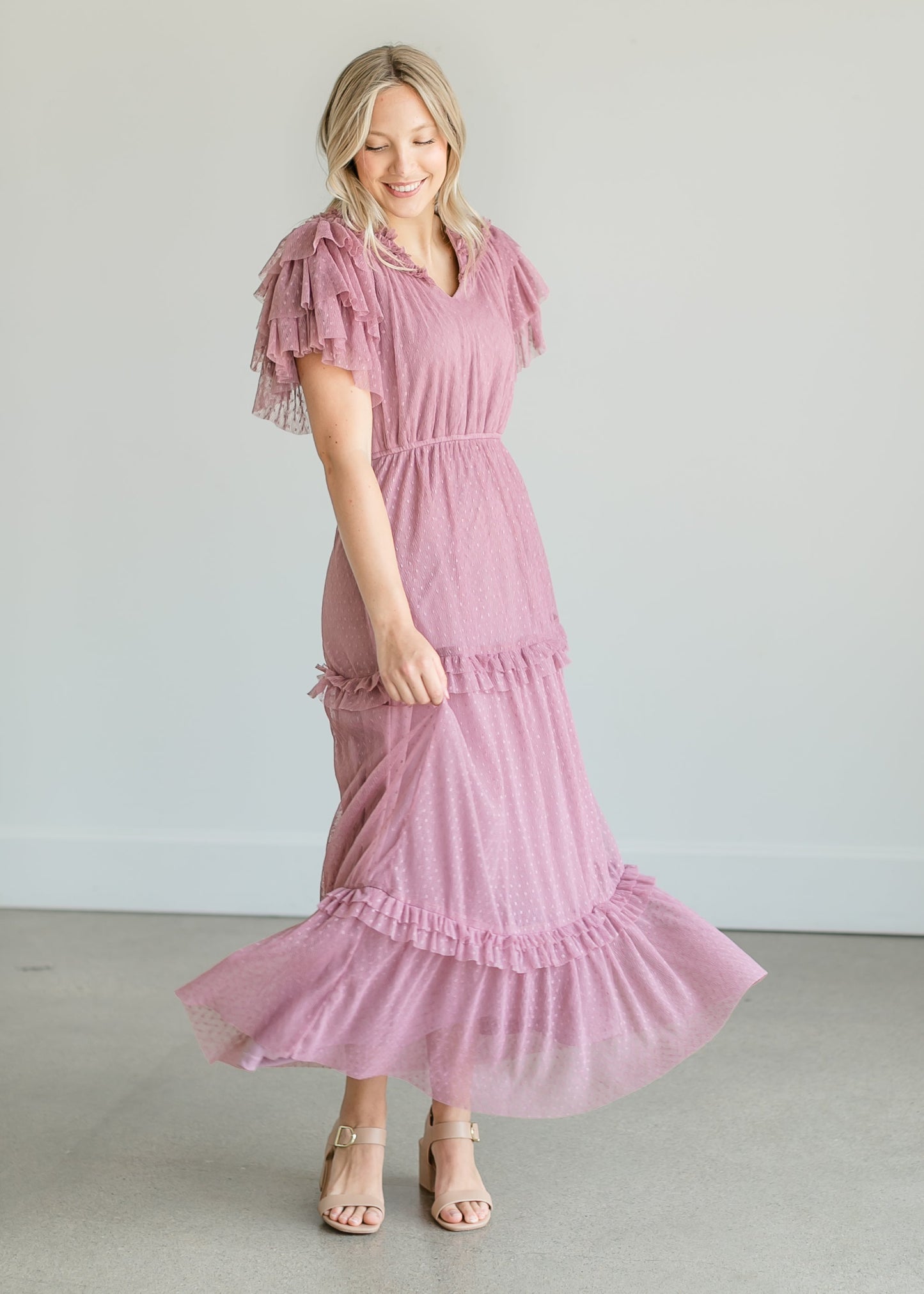 Tulle Tiered Ruffle Midi Dress Dresses
