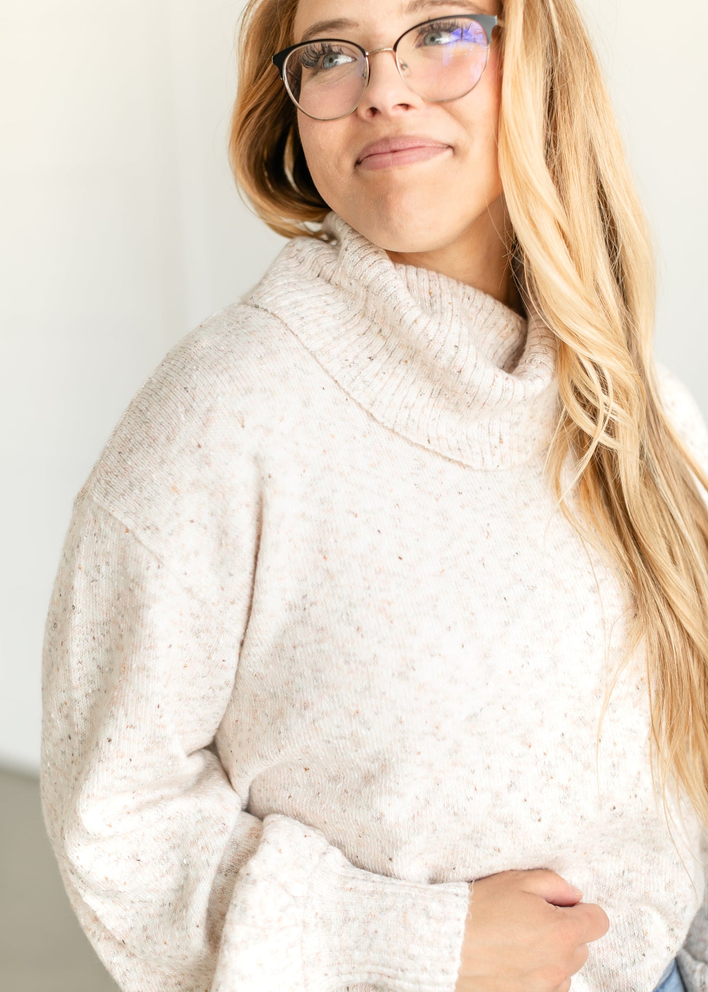 Turtleneck Balloon Sleeve Pullover Sweater FF Tops