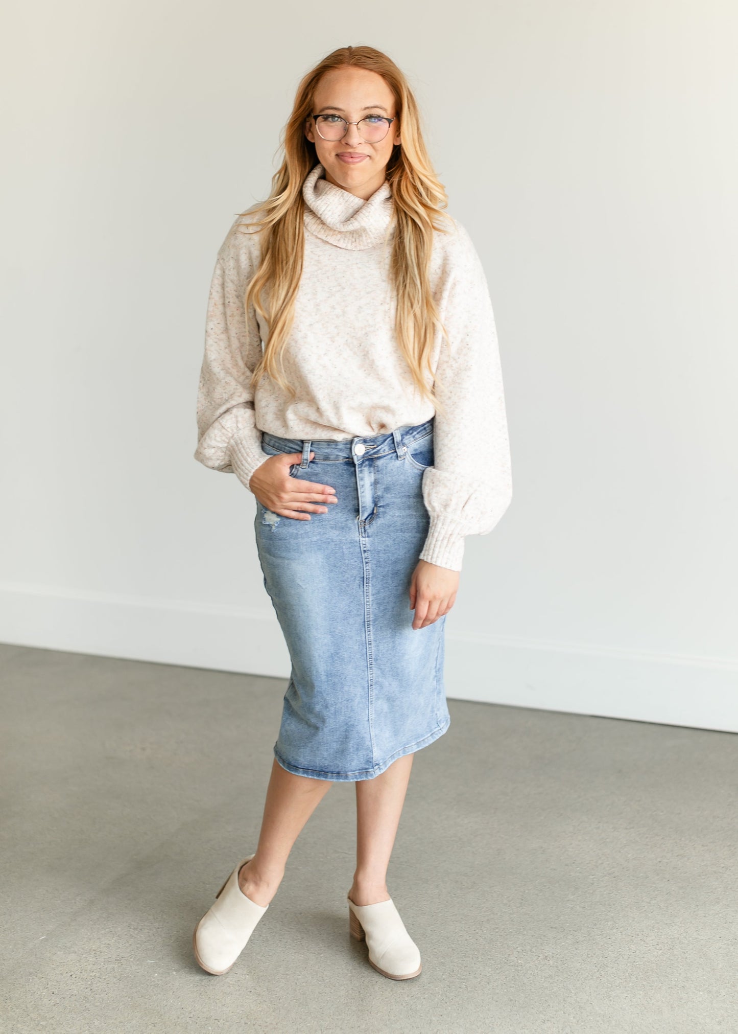 Turtleneck Balloon Sleeve Pullover Sweater FF Tops