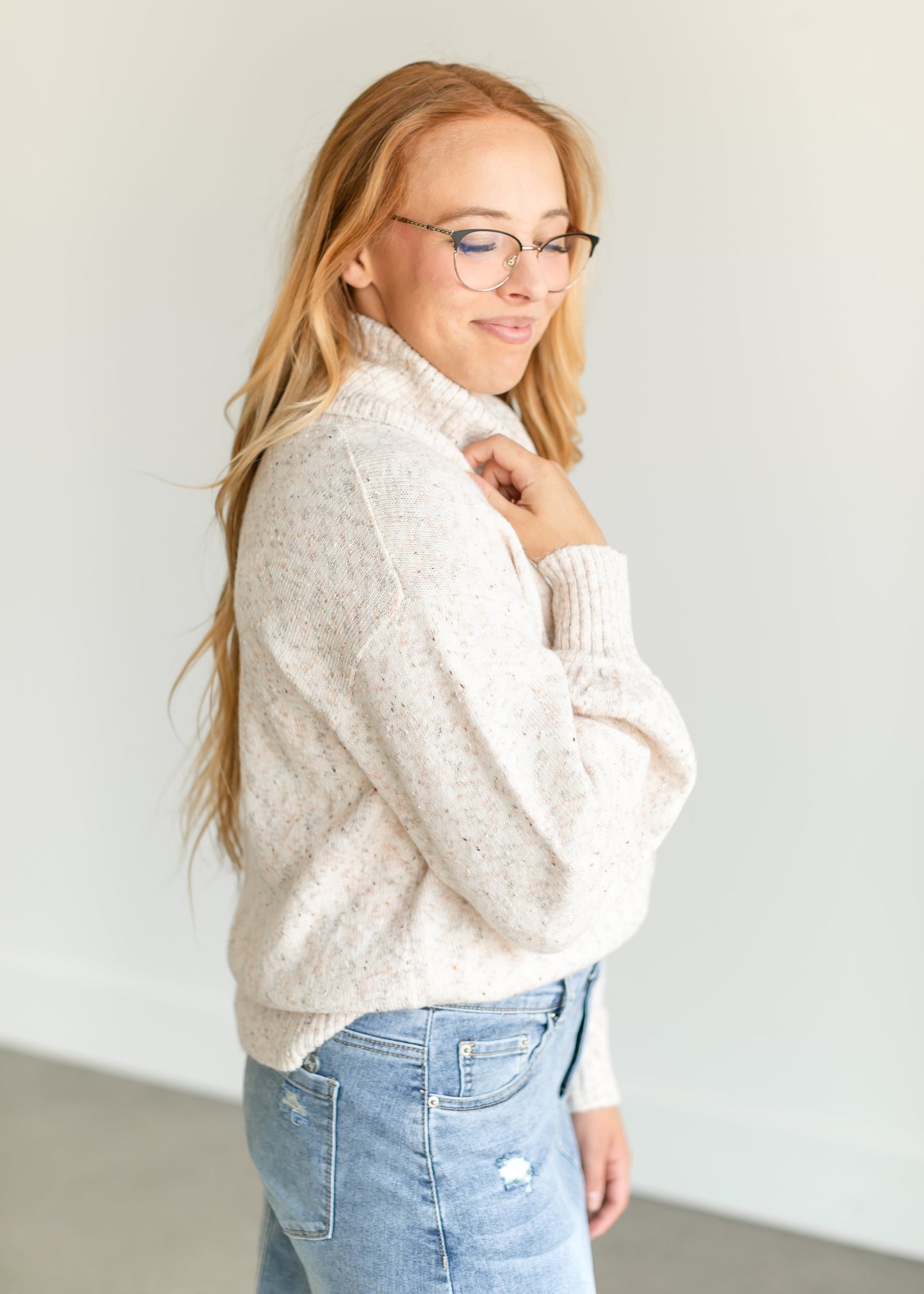Turtleneck Balloon Sleeve Pullover Sweater FF Tops