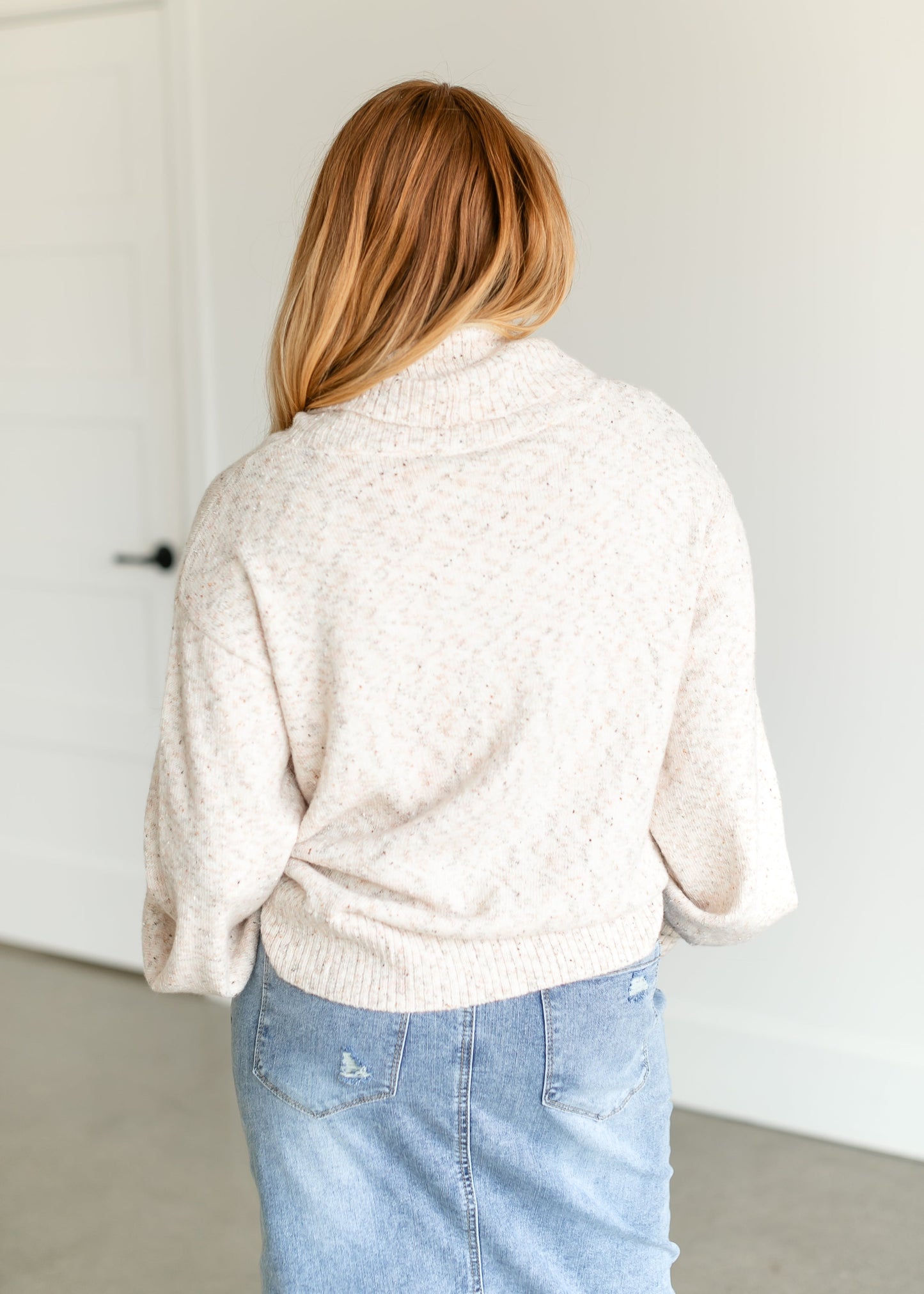Turtleneck Balloon Sleeve Pullover Sweater FF Tops