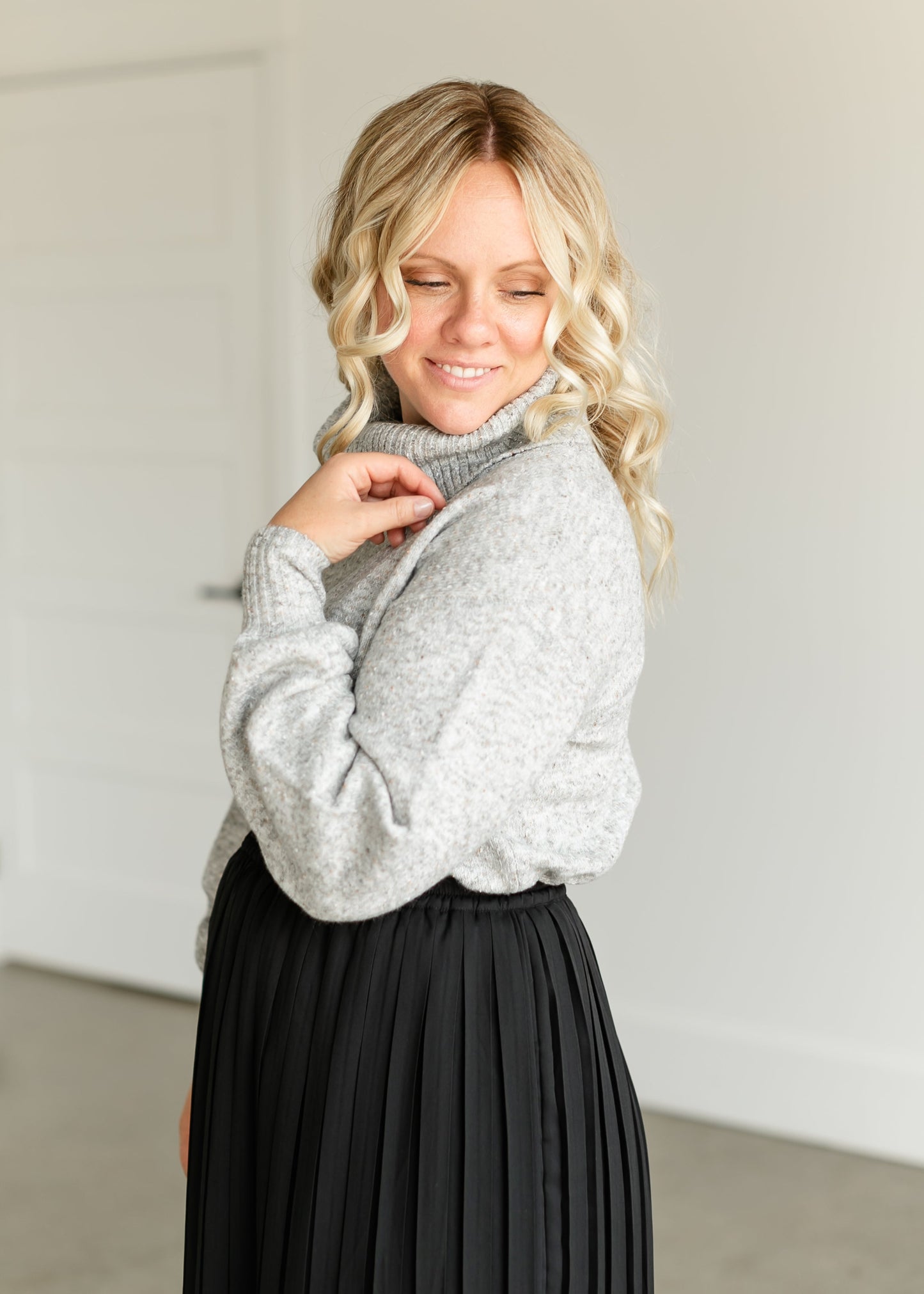Turtleneck Balloon Sleeve Pullover Sweater FF Tops
