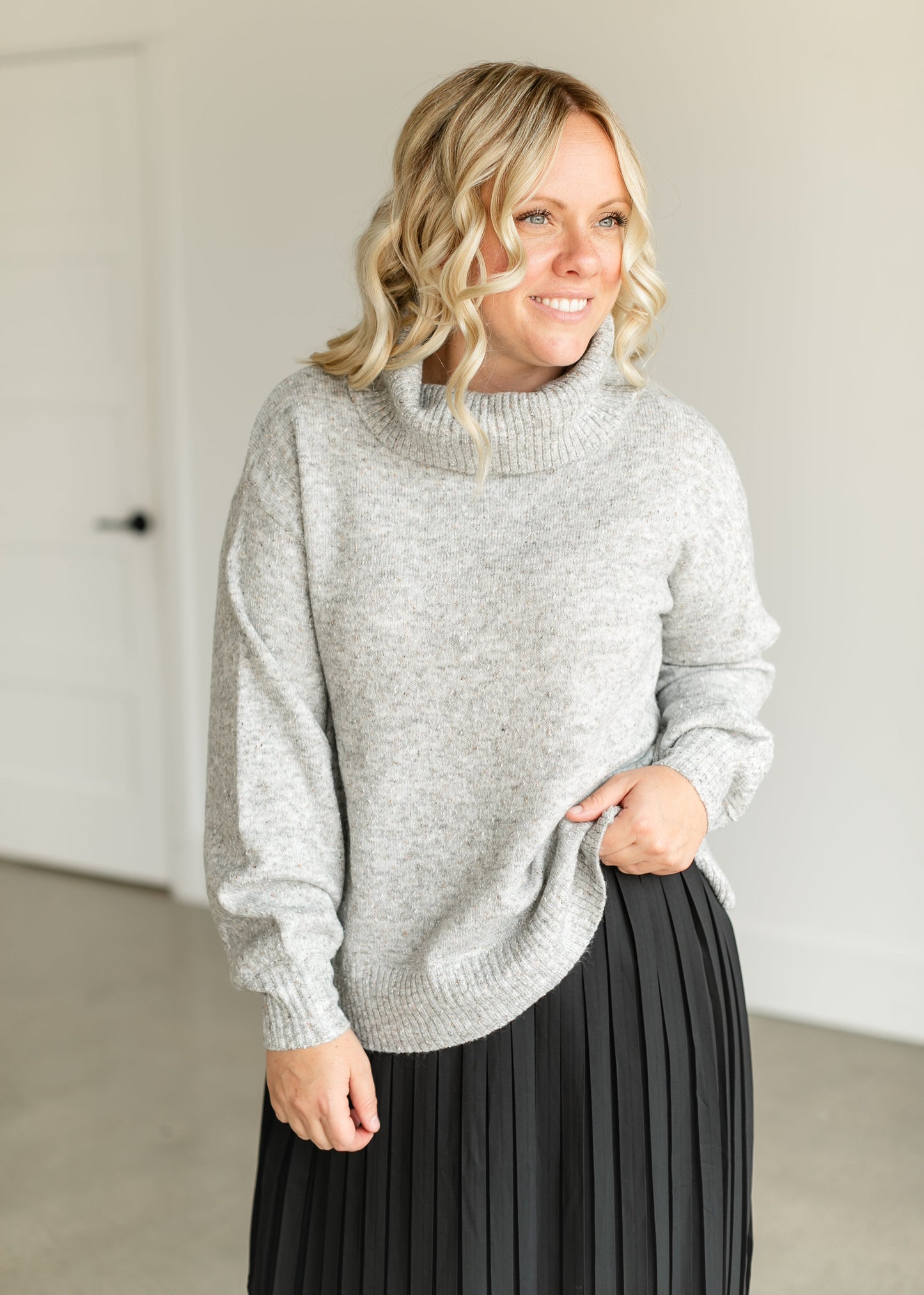 Turtleneck Balloon Sleeve Pullover Sweater FF Tops