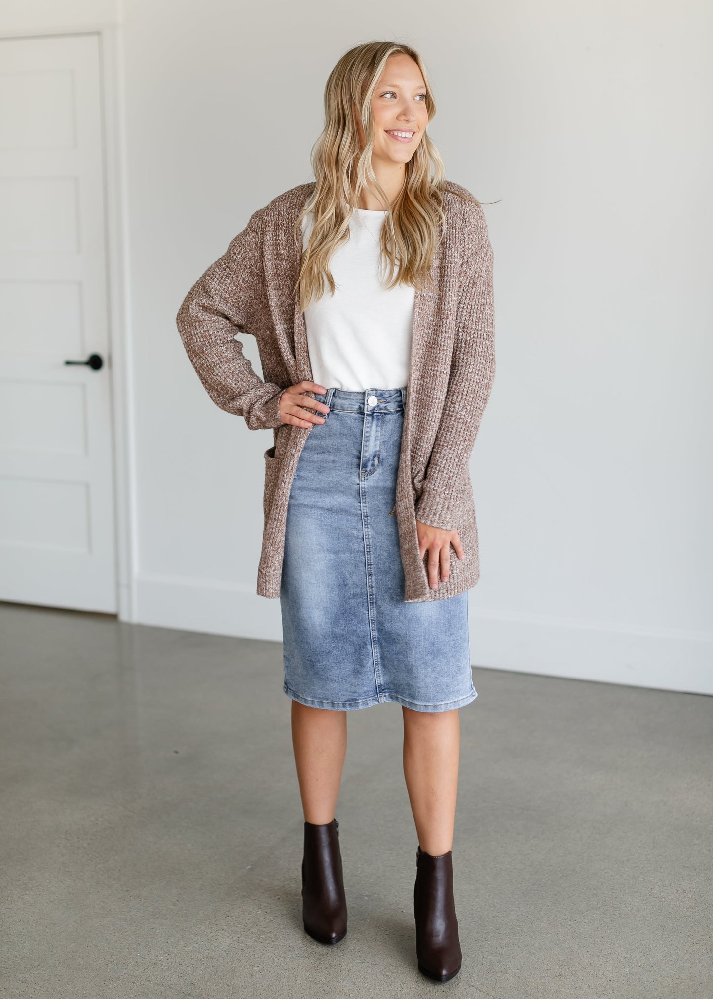 Two Tone Open Front Knit Cardigan FF Tops