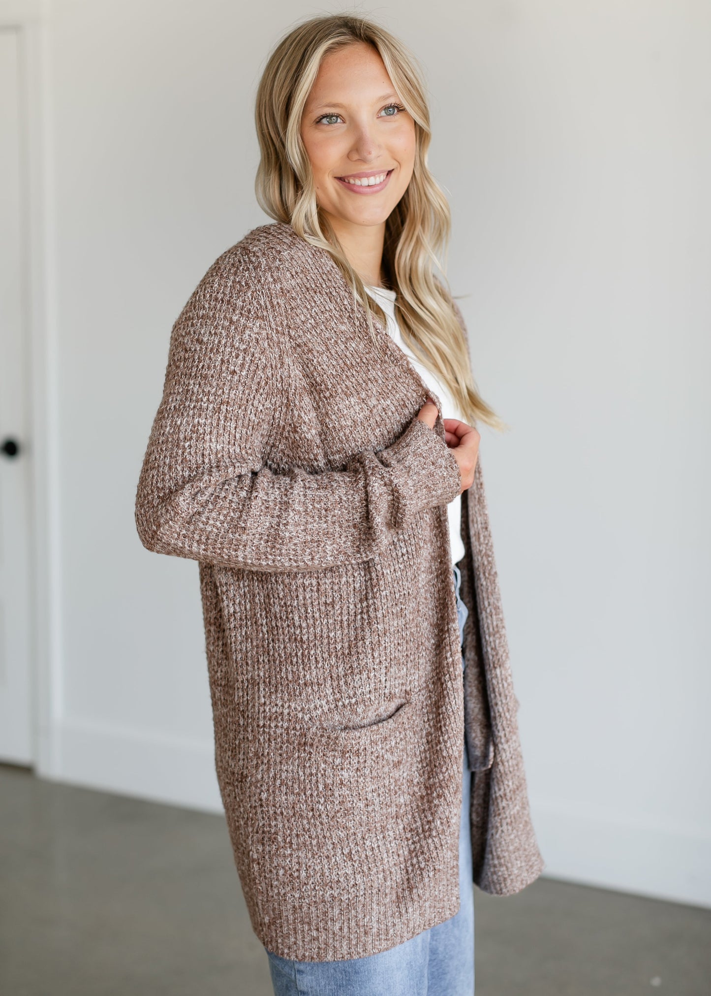 Two Tone Open Front Knit Cardigan FF Tops