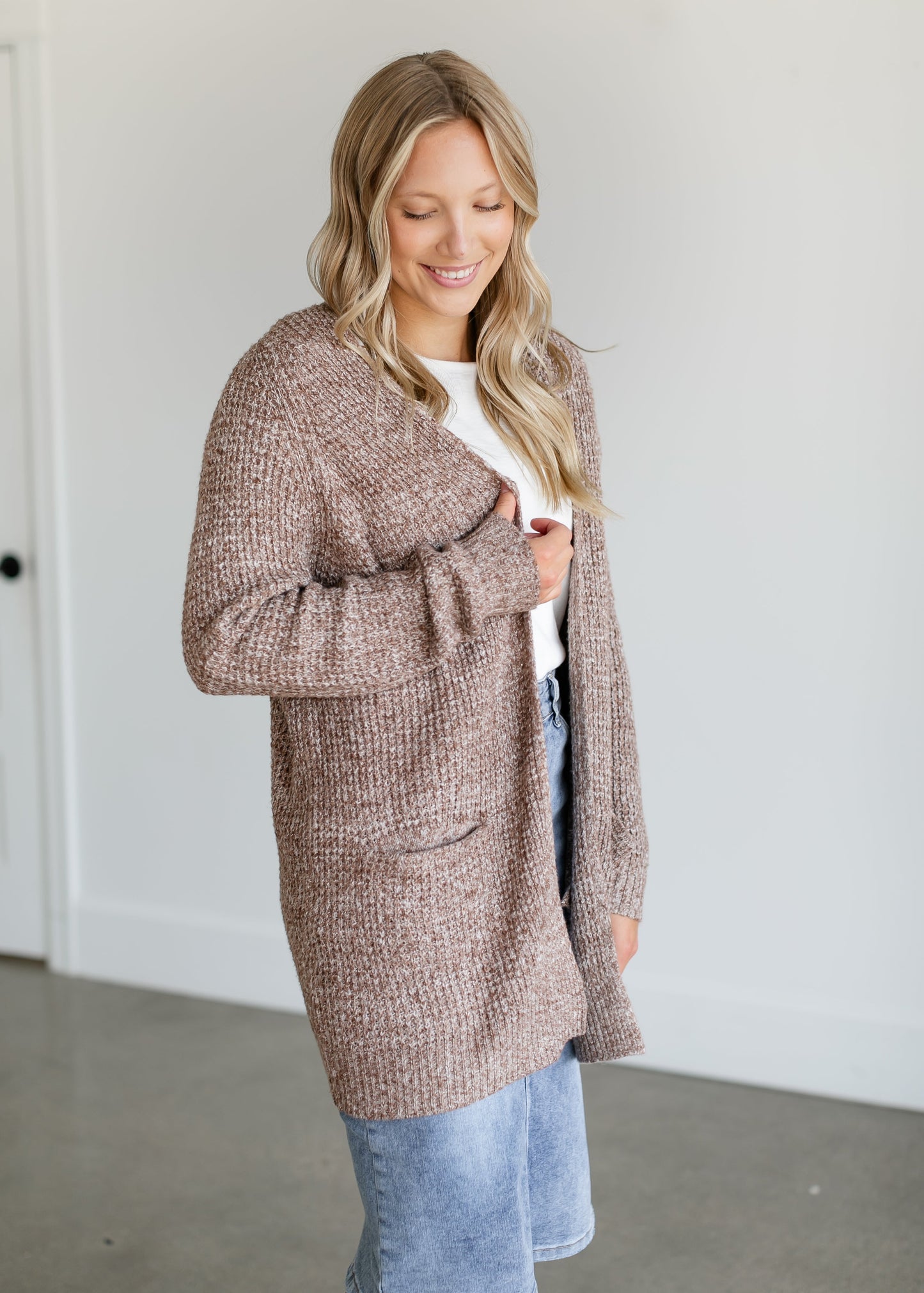 Two Tone Open Front Knit Cardigan FF Tops