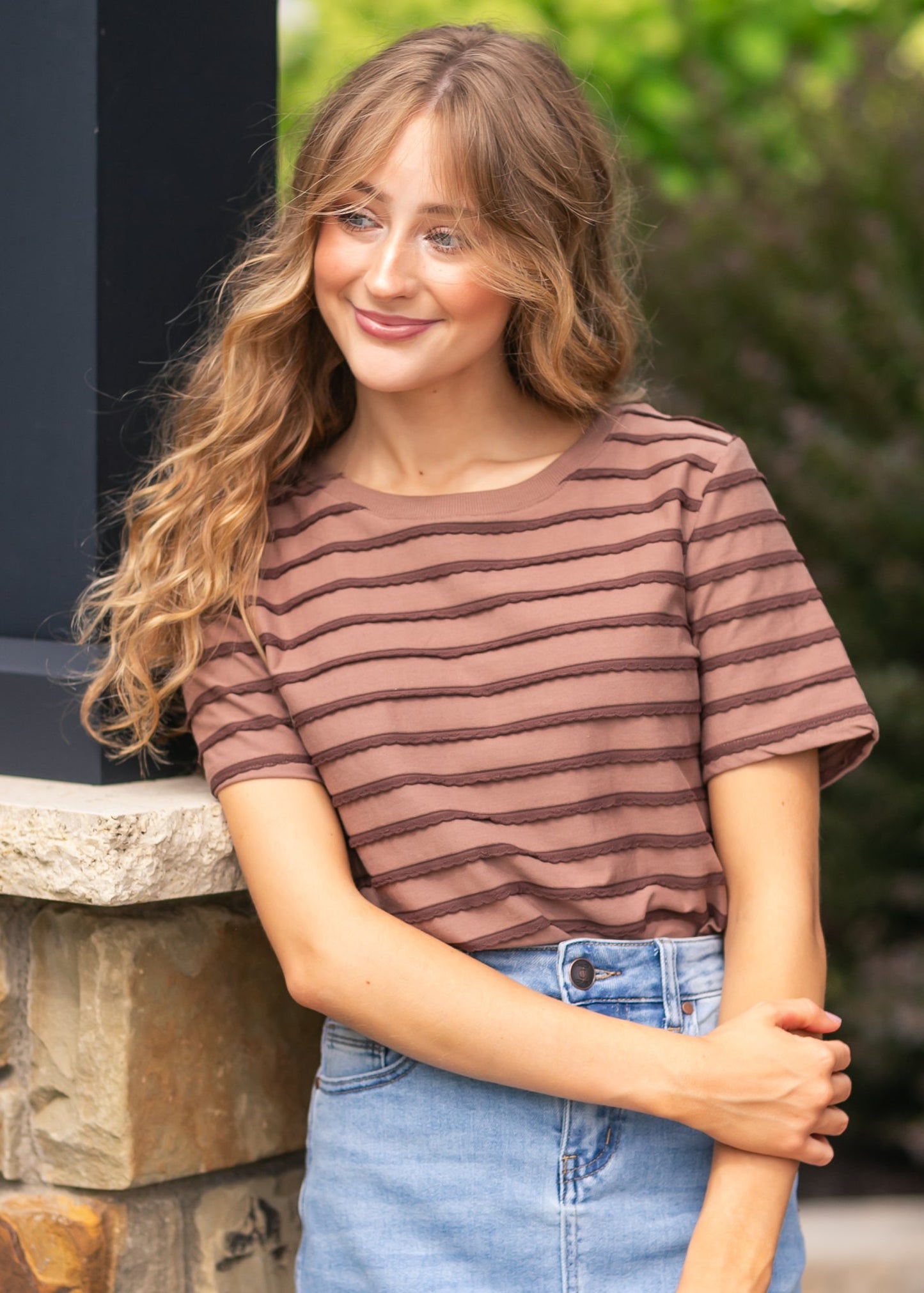 Two Tone Stripe Top FF Tops