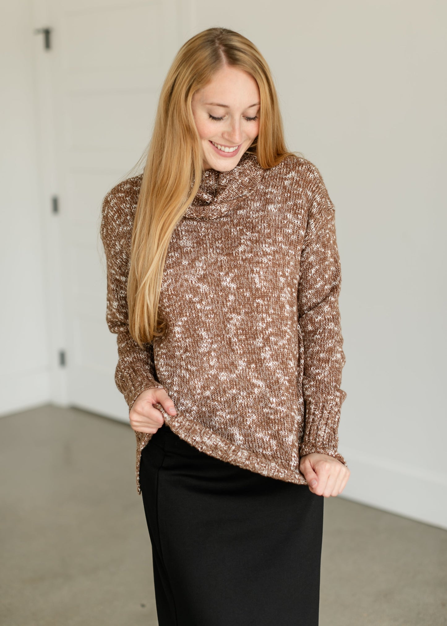 Two Tone Turtleneck Sweater FF Tops
