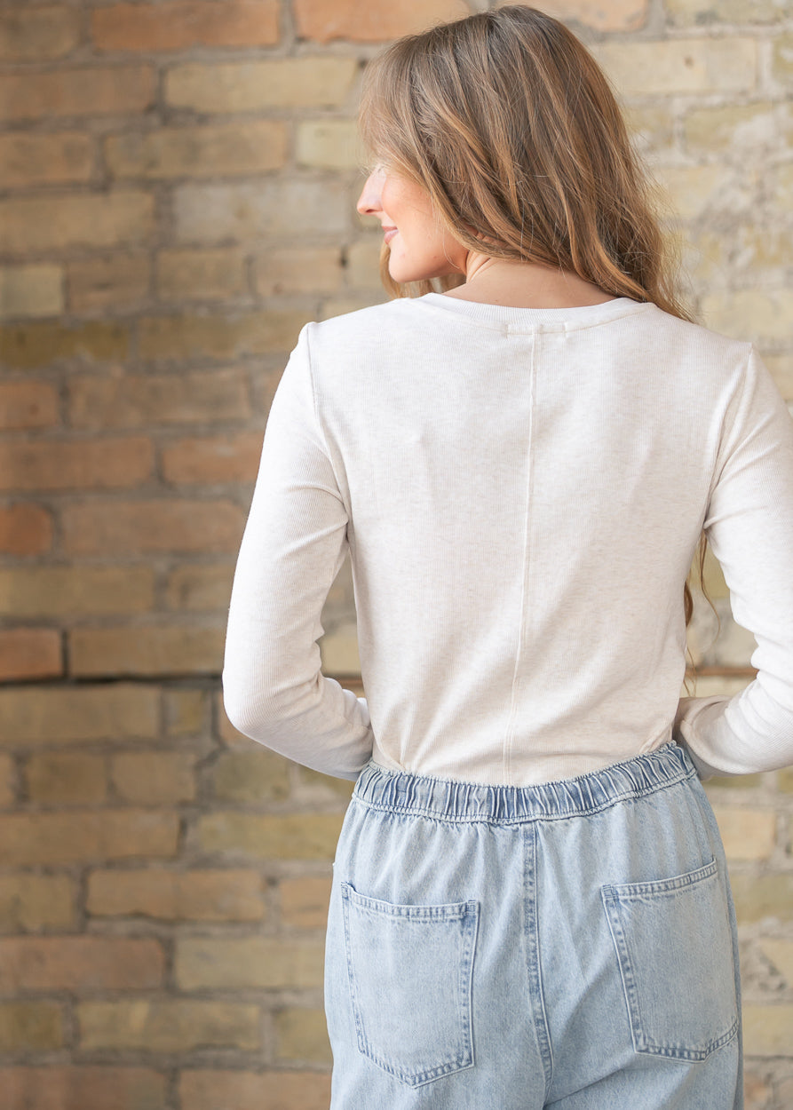Ultra Soft Oatmeal Classic Ribbed Henley Top FF Tops