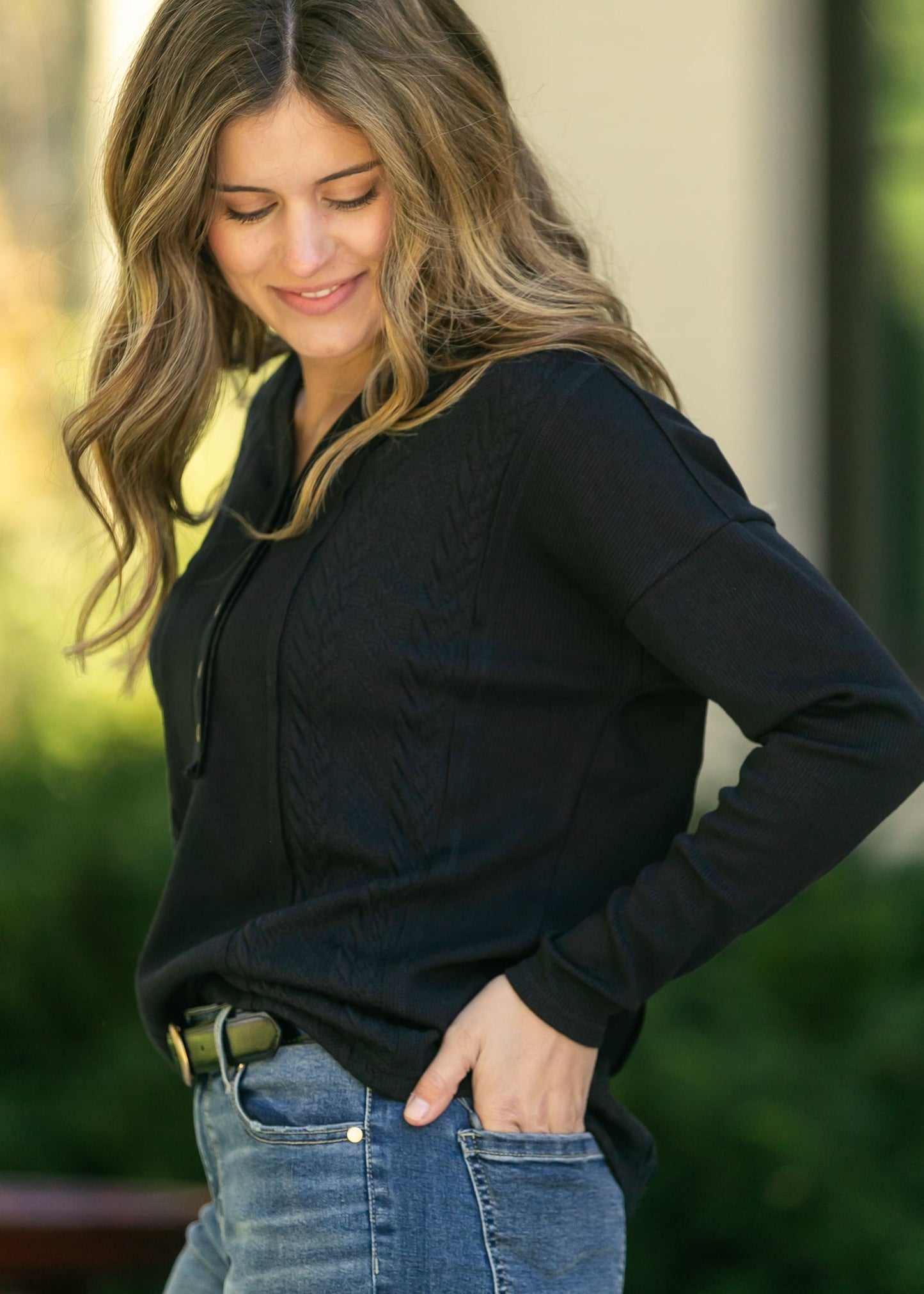 V-Neck Button Down Henley Knit Top FF Tops