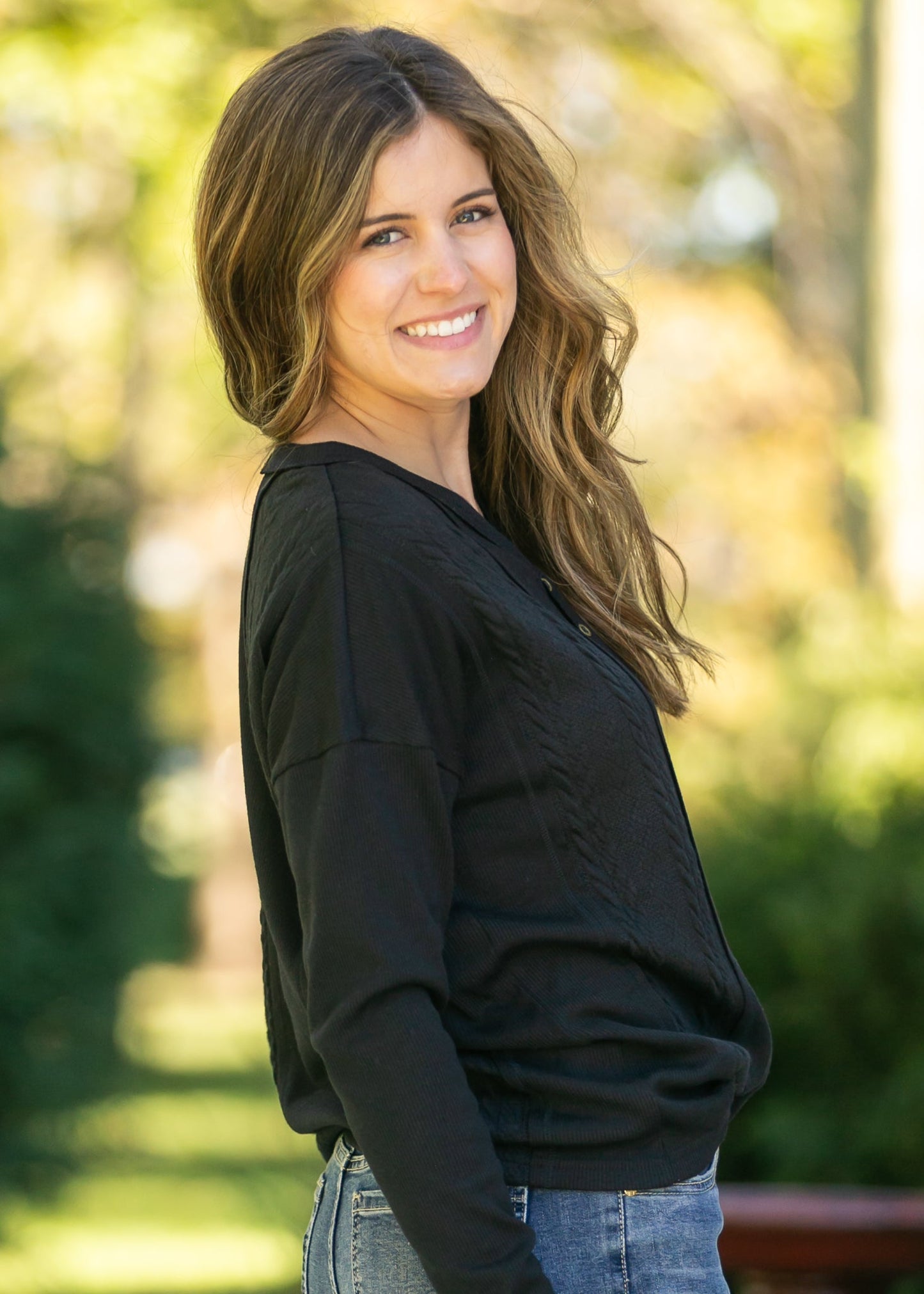 V-Neck Button Down Henley Knit Top FF Tops