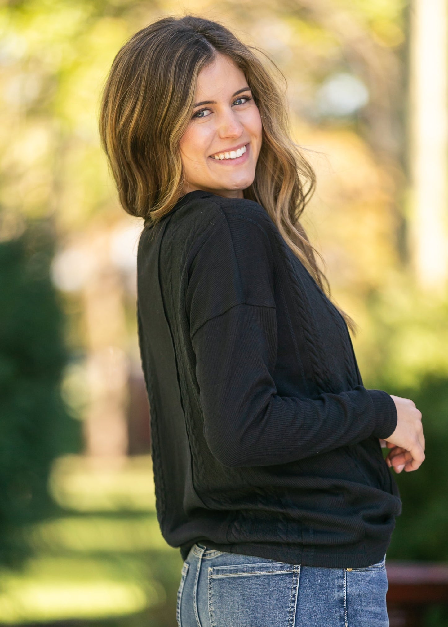 V-Neck Button Down Henley Knit Top FF Tops