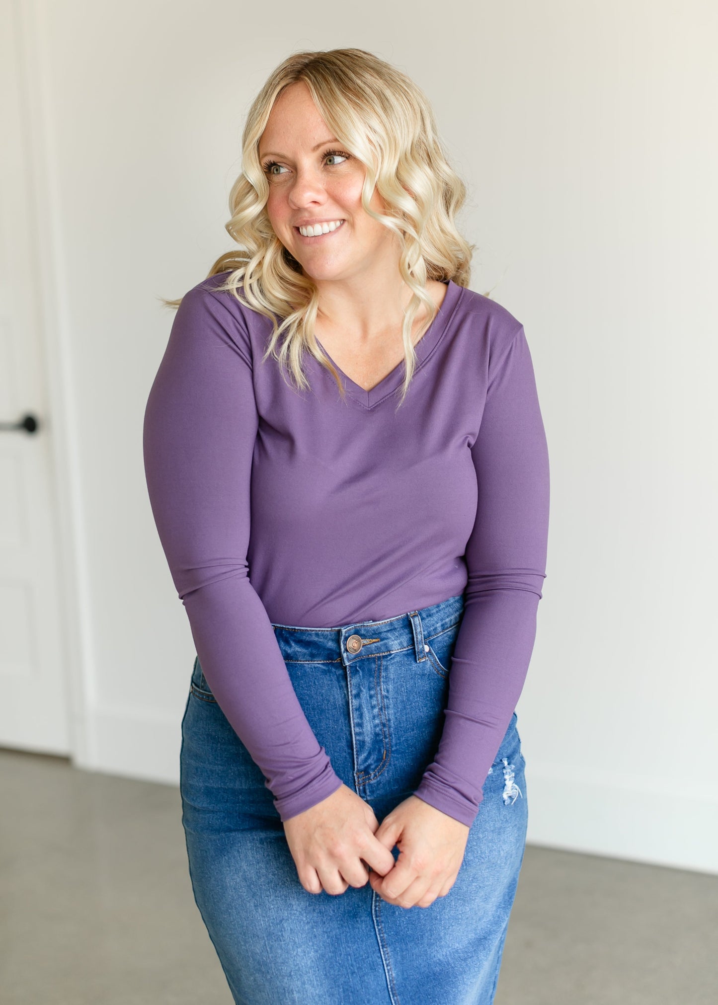 V Neck Long Sleeve T-shirt FF Tops