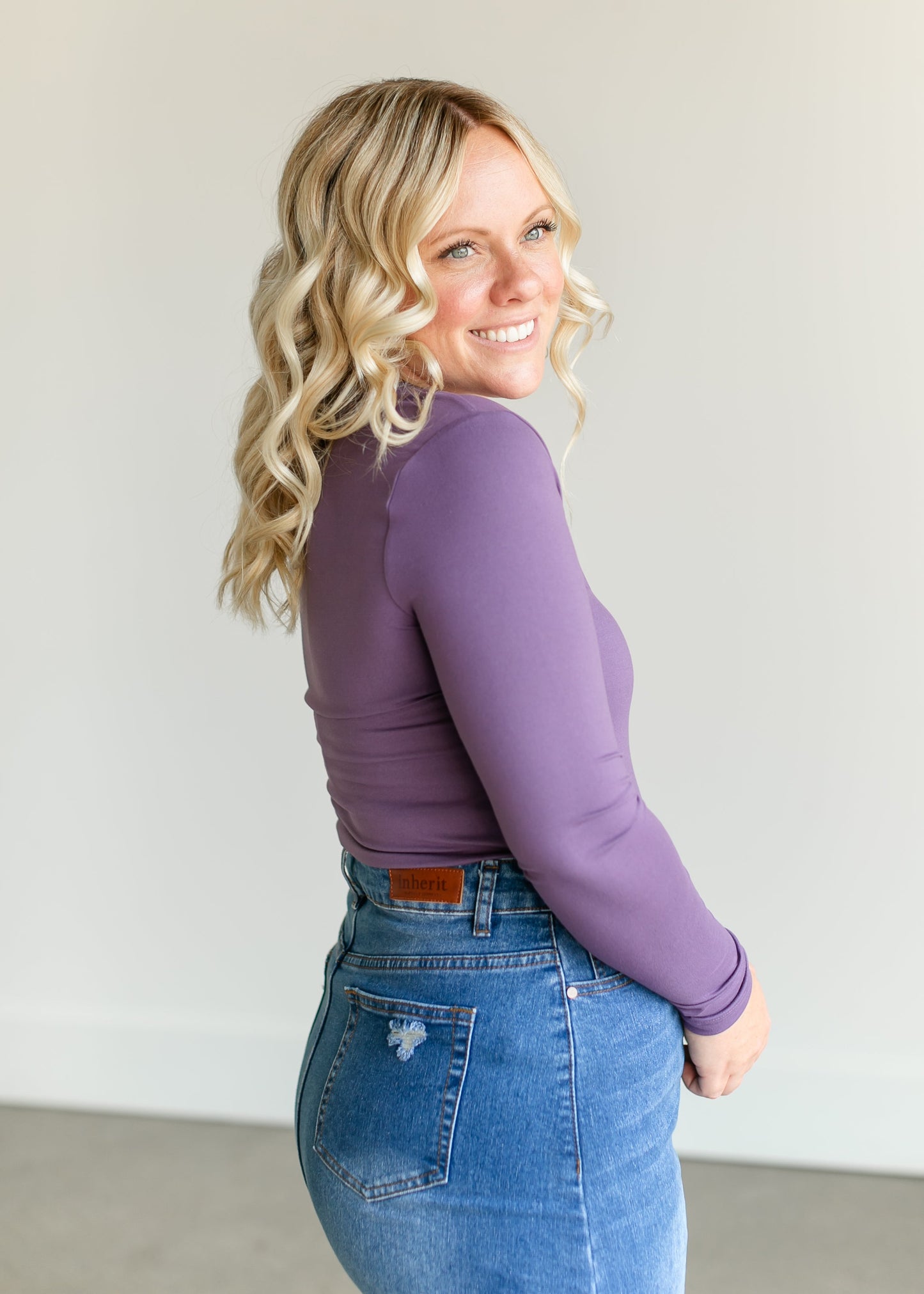 V Neck Long Sleeve T-shirt FF Tops