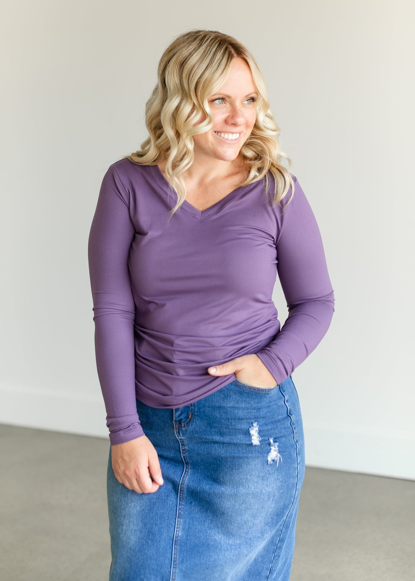 V Neck Long Sleeve T-shirt FF Tops