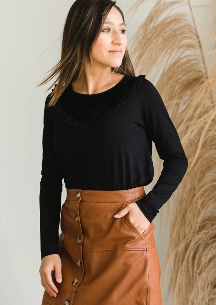Velour Contrast Top - FINAL SALE Tops