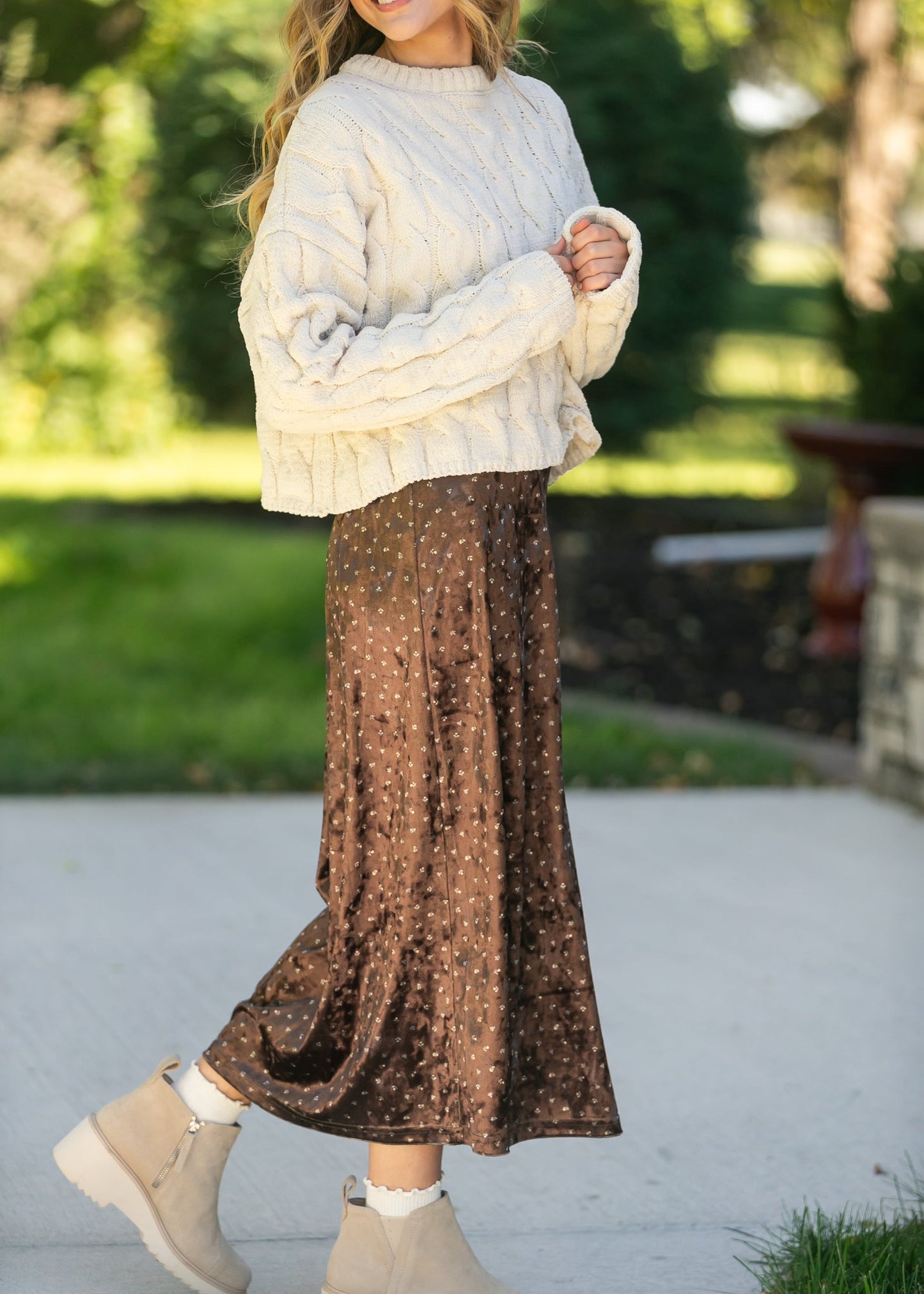 Velvet Ditsy Floral Midi Skirt FF Skirts