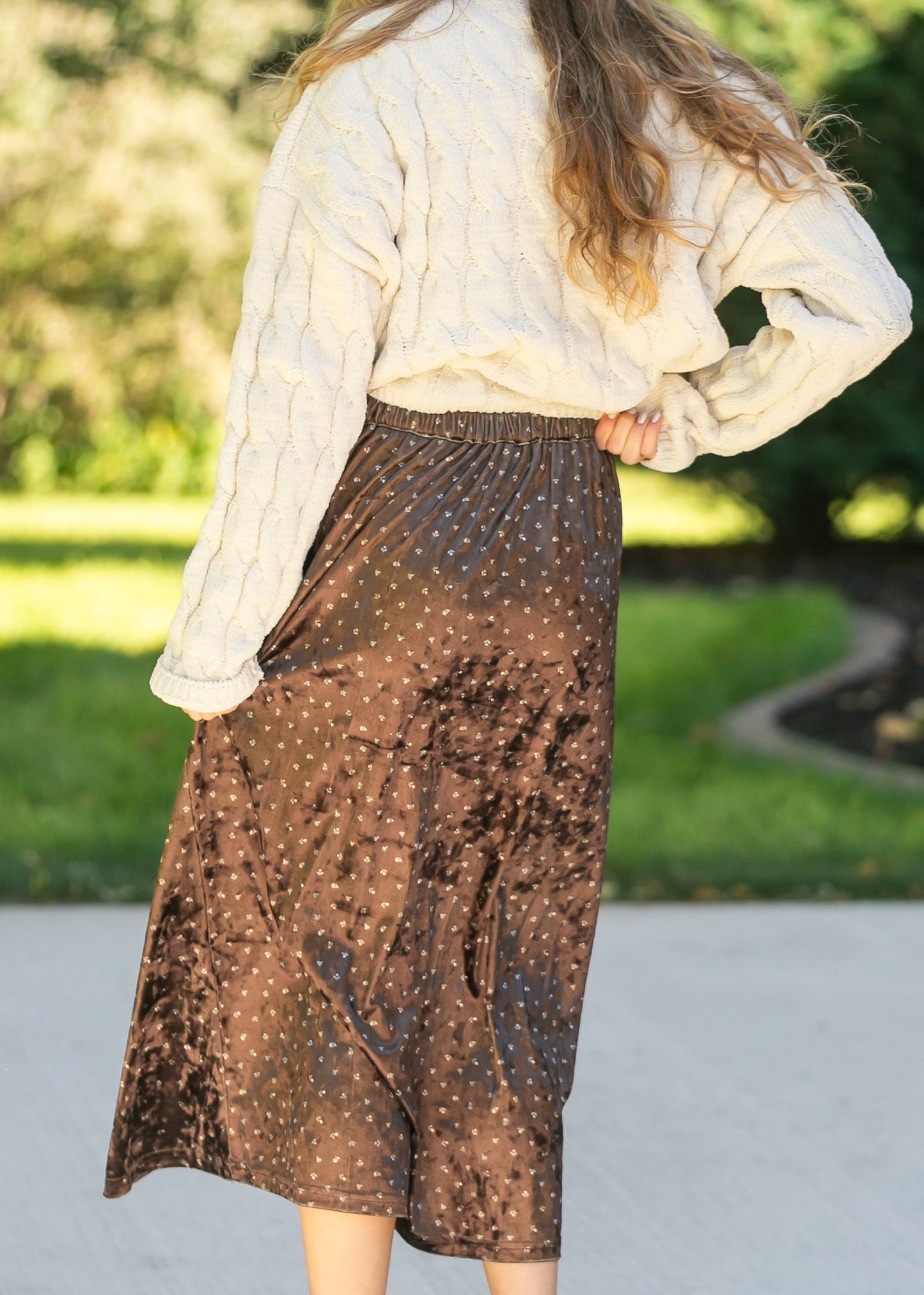 Velvet Ditsy Floral Midi Skirt FF Skirts