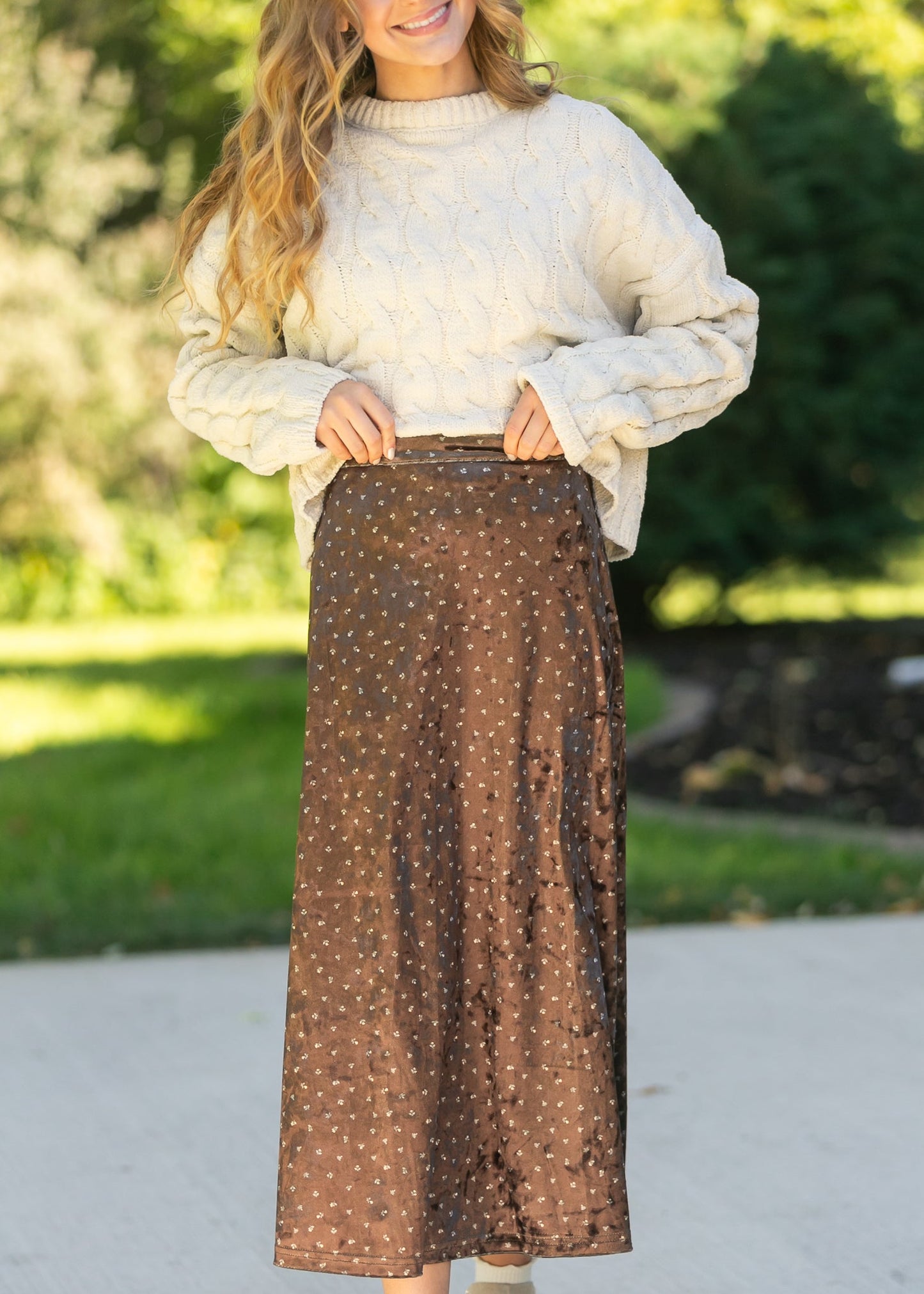 Velvet Ditsy Floral Midi Skirt FF Skirts