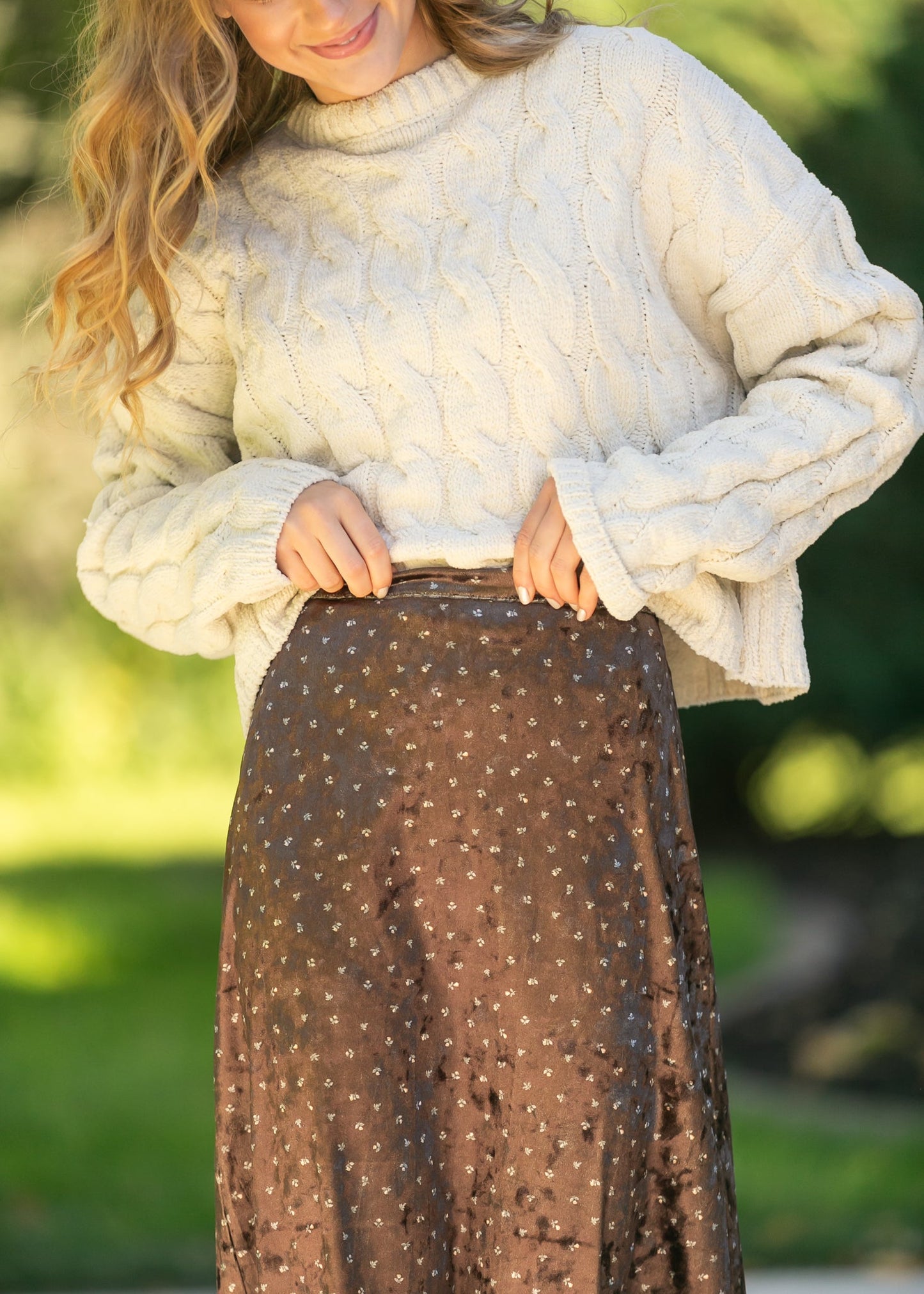 Velvet Ditsy Floral Midi Skirt FF Skirts
