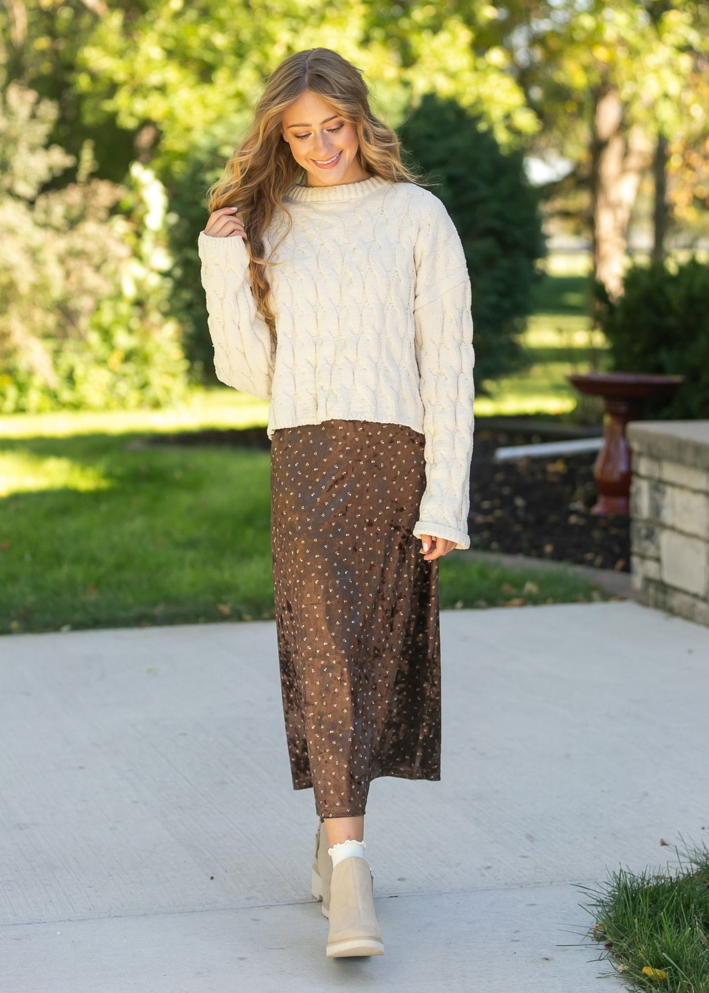 Velvet Ditsy Floral Midi Skirt FF Skirts