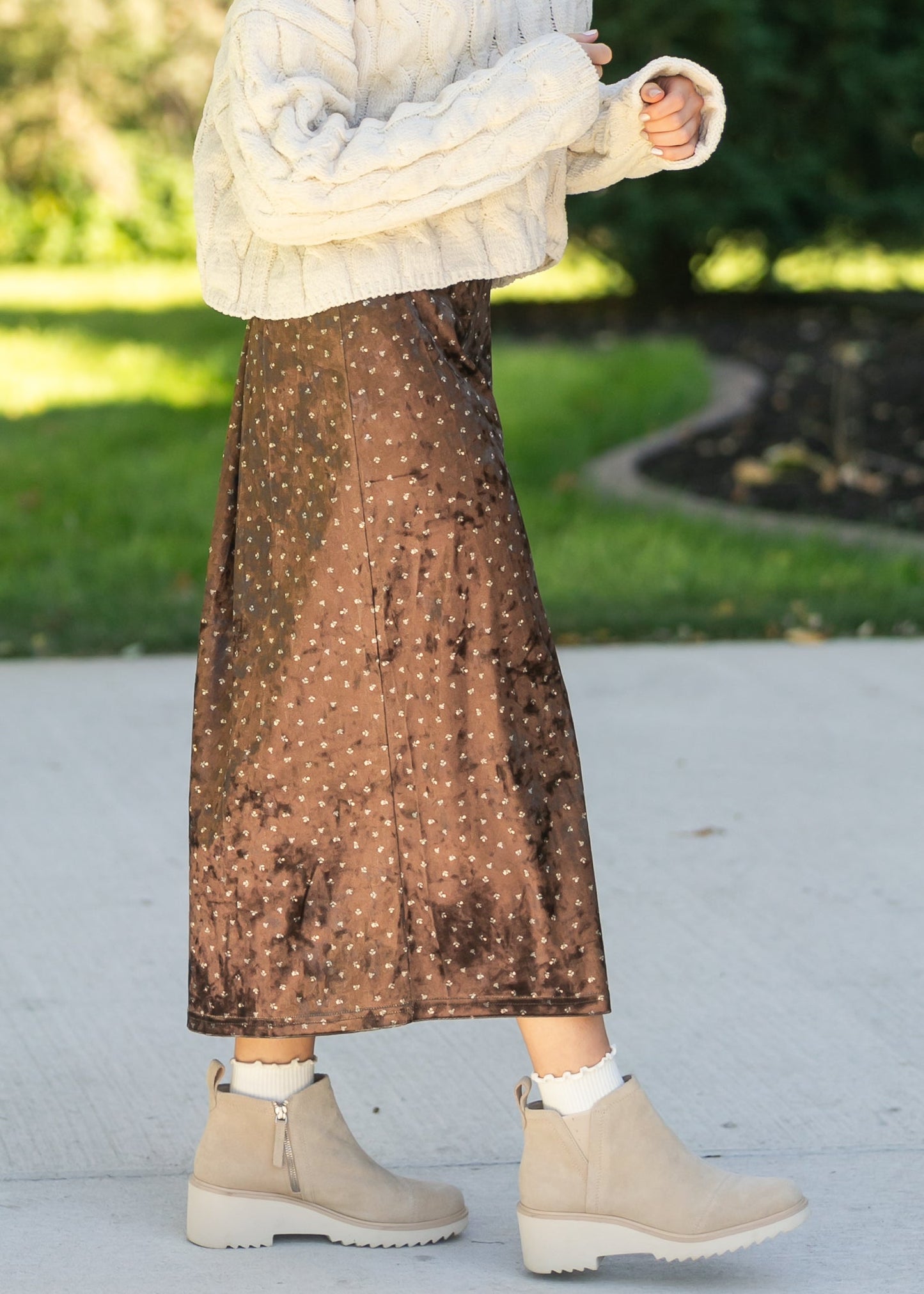Velvet Ditsy Floral Midi Skirt FF Skirts