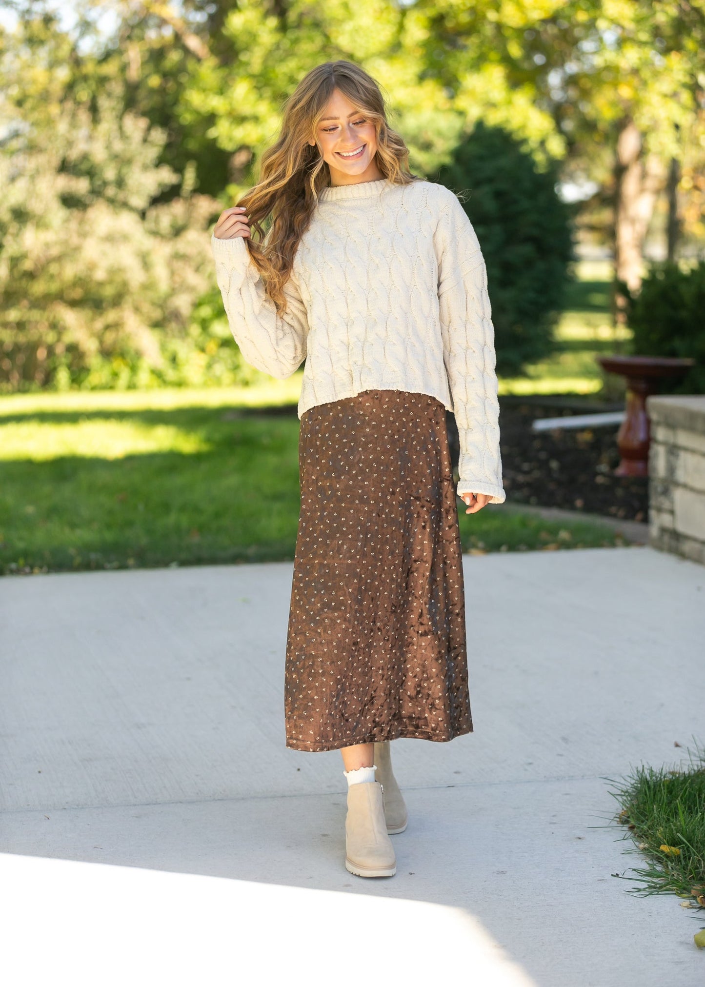 Velvet Ditsy Floral Midi Skirt FF Skirts