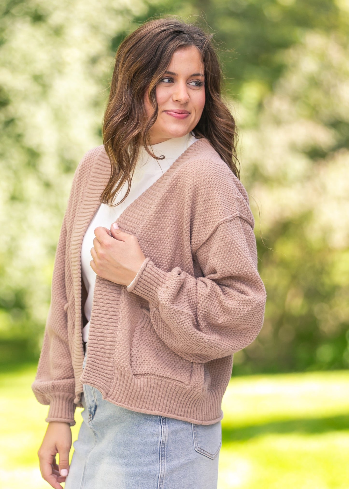 Waffle Knit Open Cardigan FF Layering Essentials