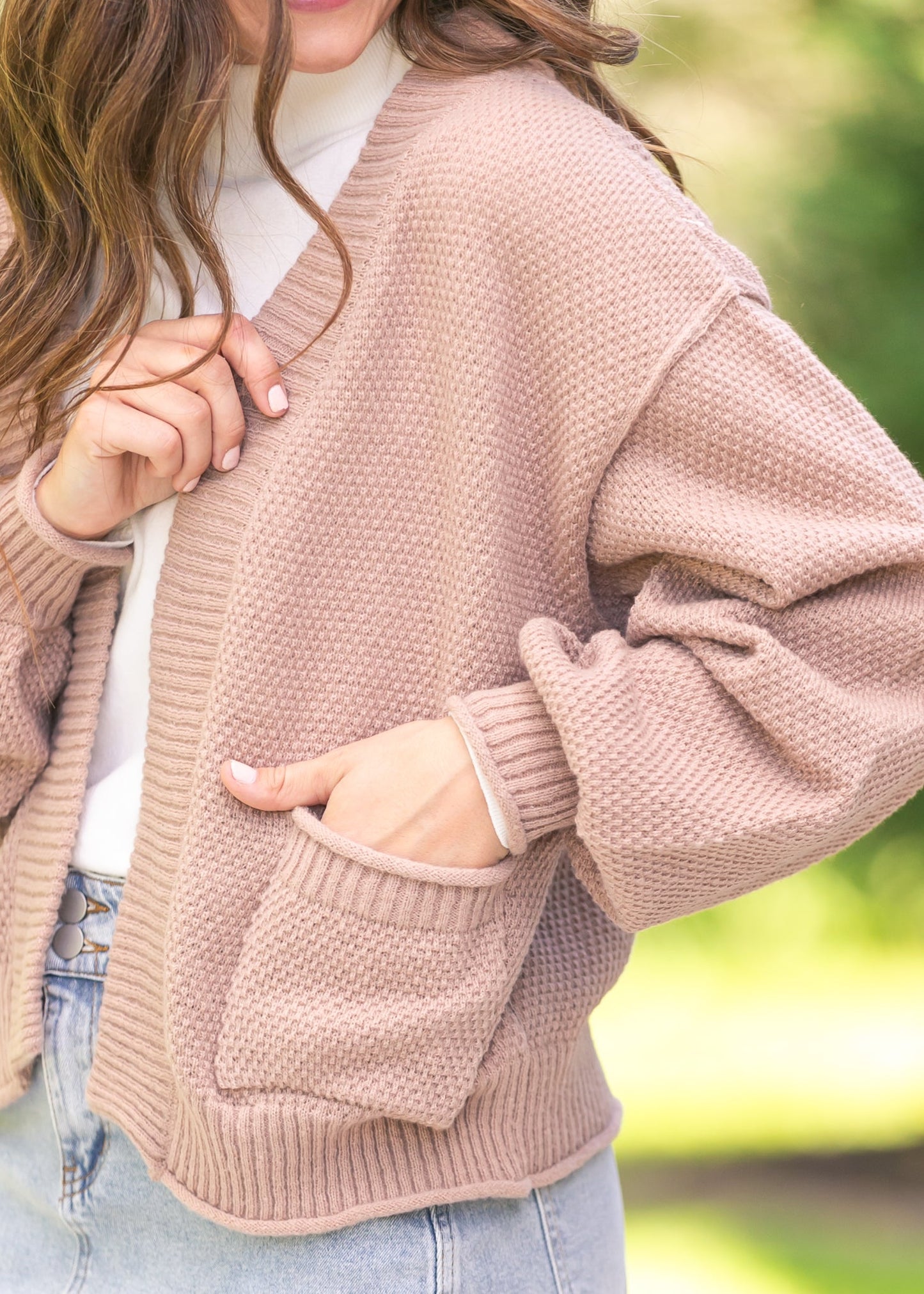 Waffle Knit Open Cardigan FF Layering Essentials