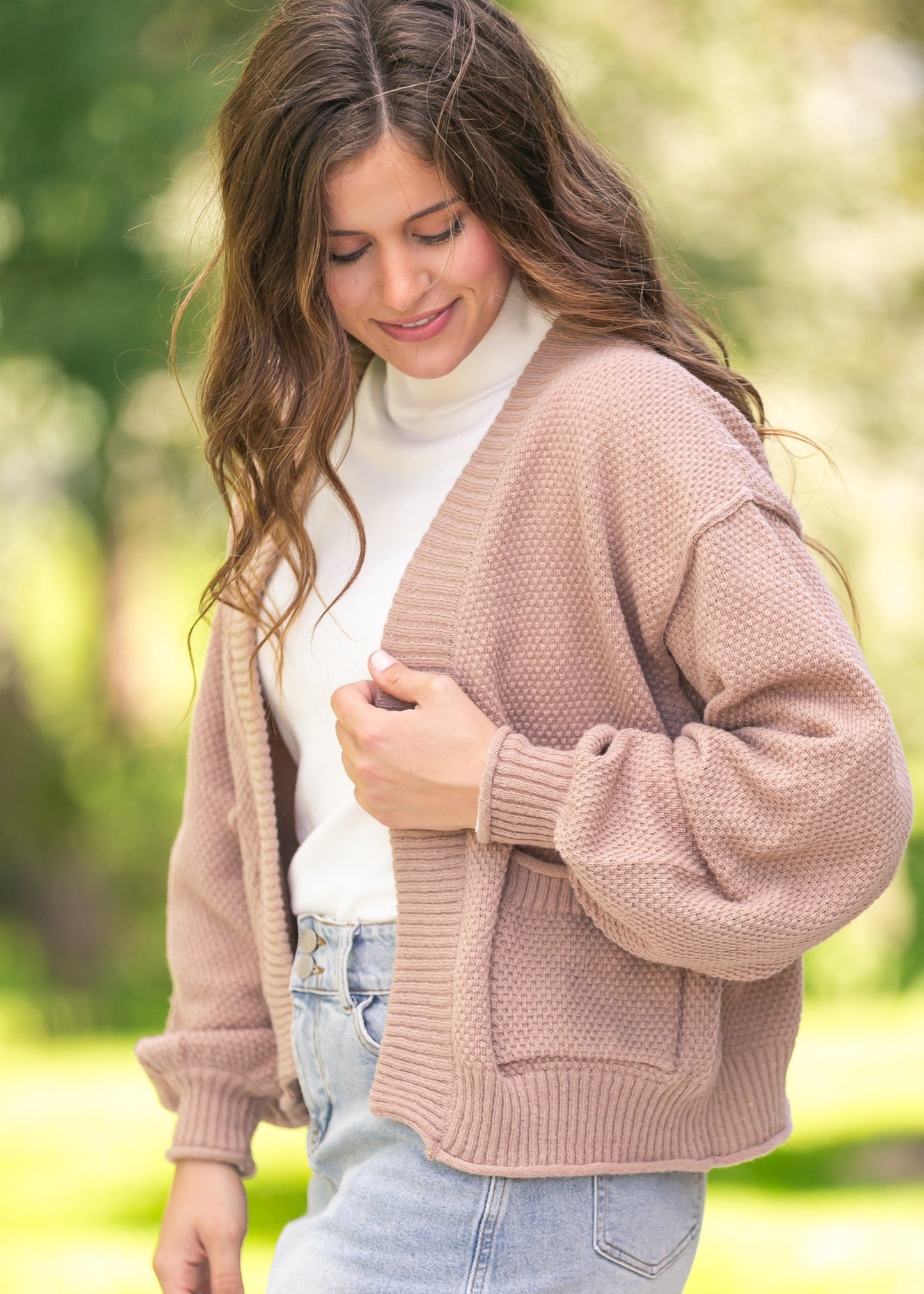 Waffle Knit Open Cardigan FF Layering Essentials