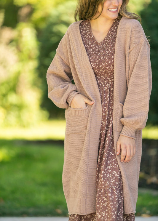 Waffle Knit Open Front Cardigan FF Tops